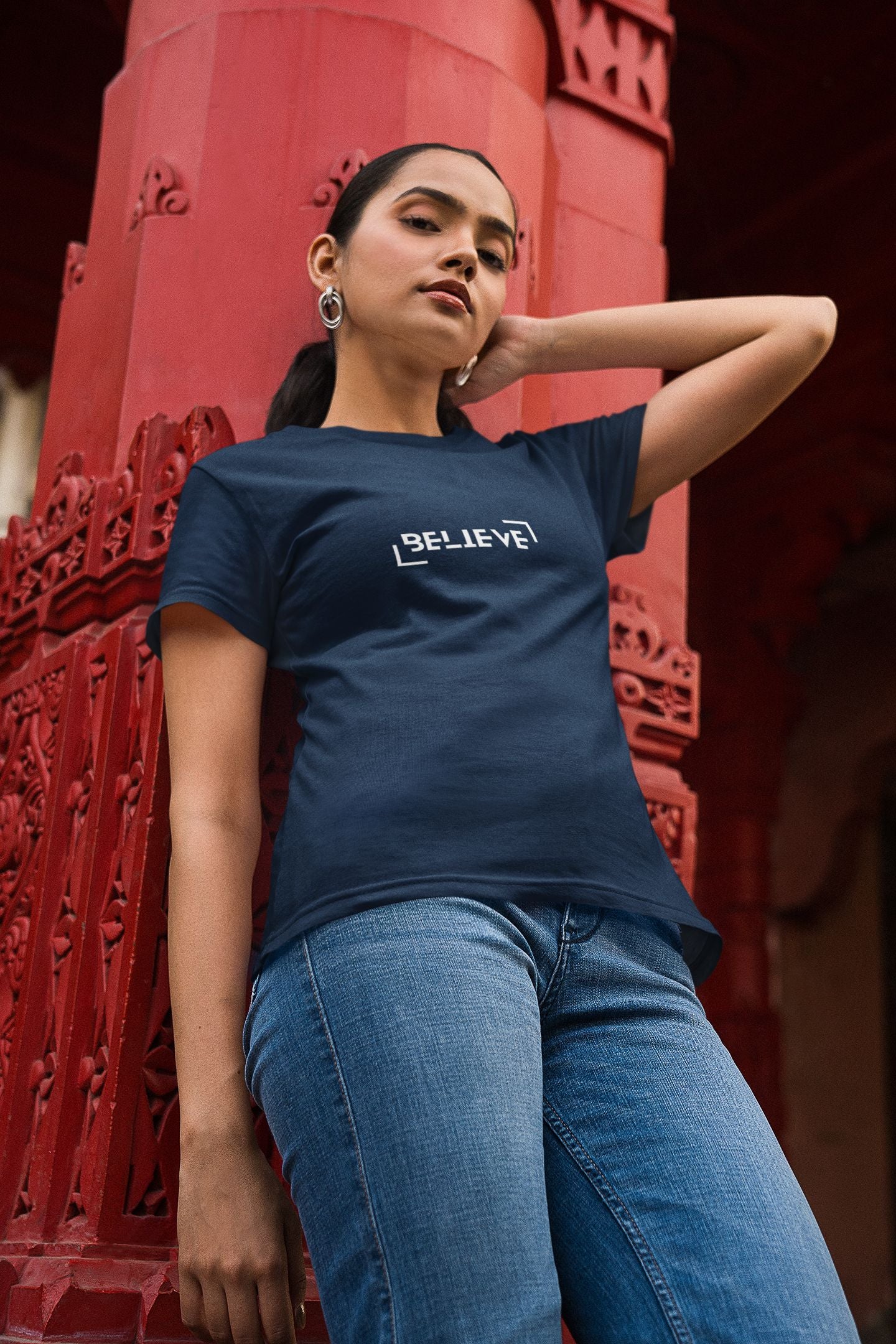 'Believe' Classic round neck half sleeves cotton T-shirts.