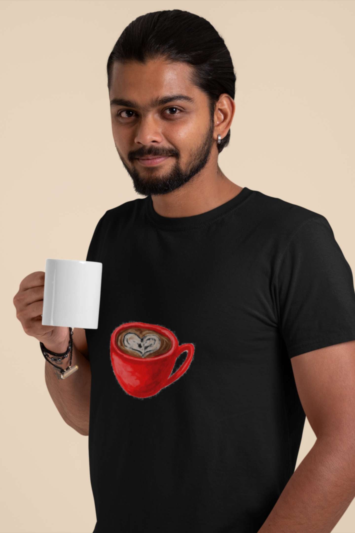 "Coffee Heart" Classic round neck half sleeves cotton T-shirts.