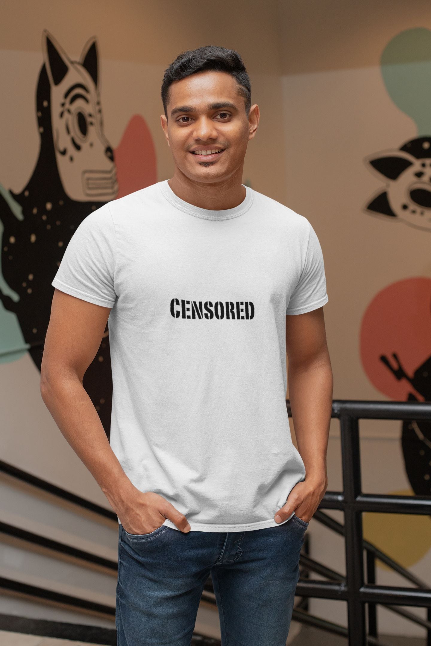 "CENSORED" Classic round neck half sleeves cotton T-shirts.