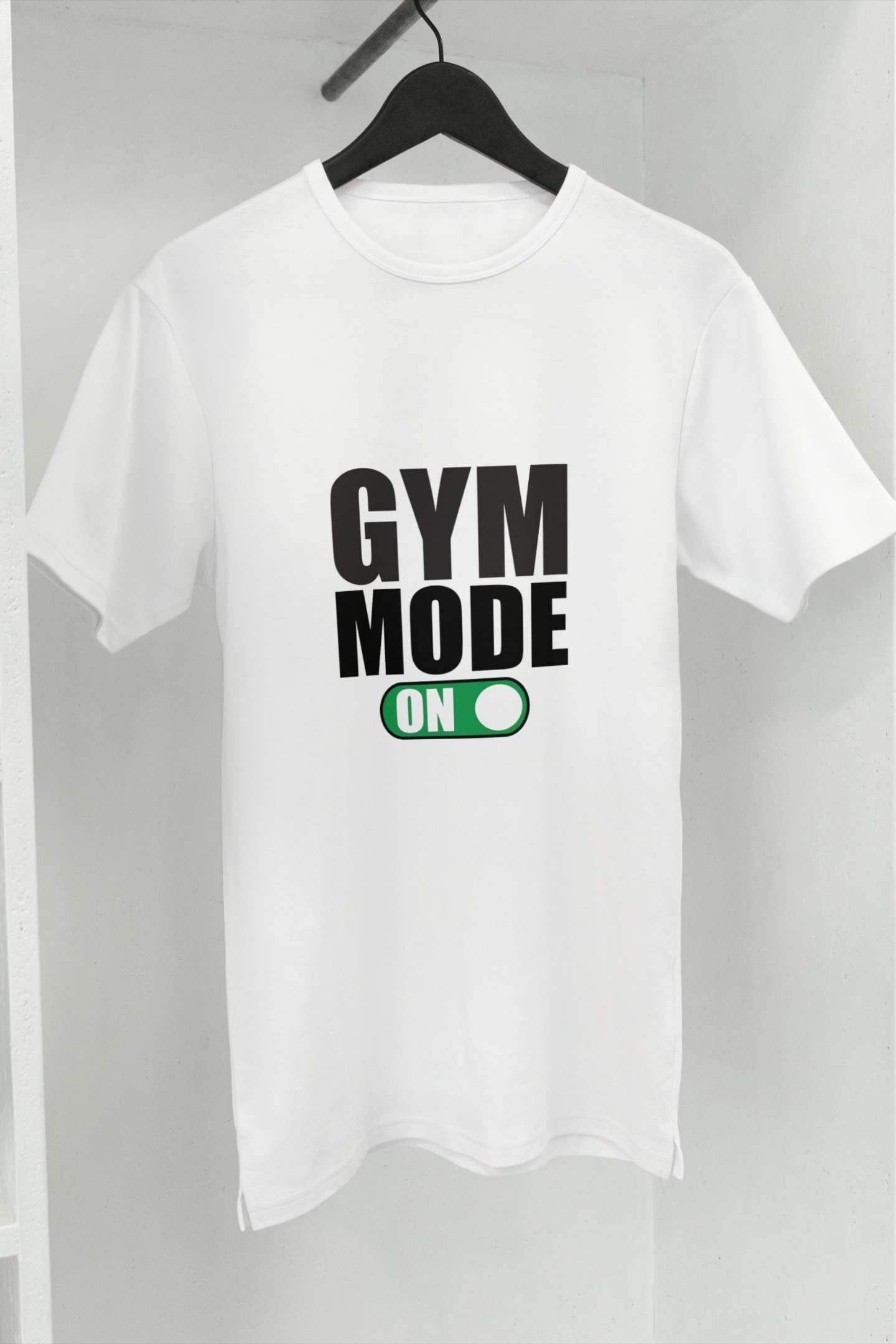 "Gym Mode On" Classic Round Neck Cotton T-Shirt with Half Sleeves.