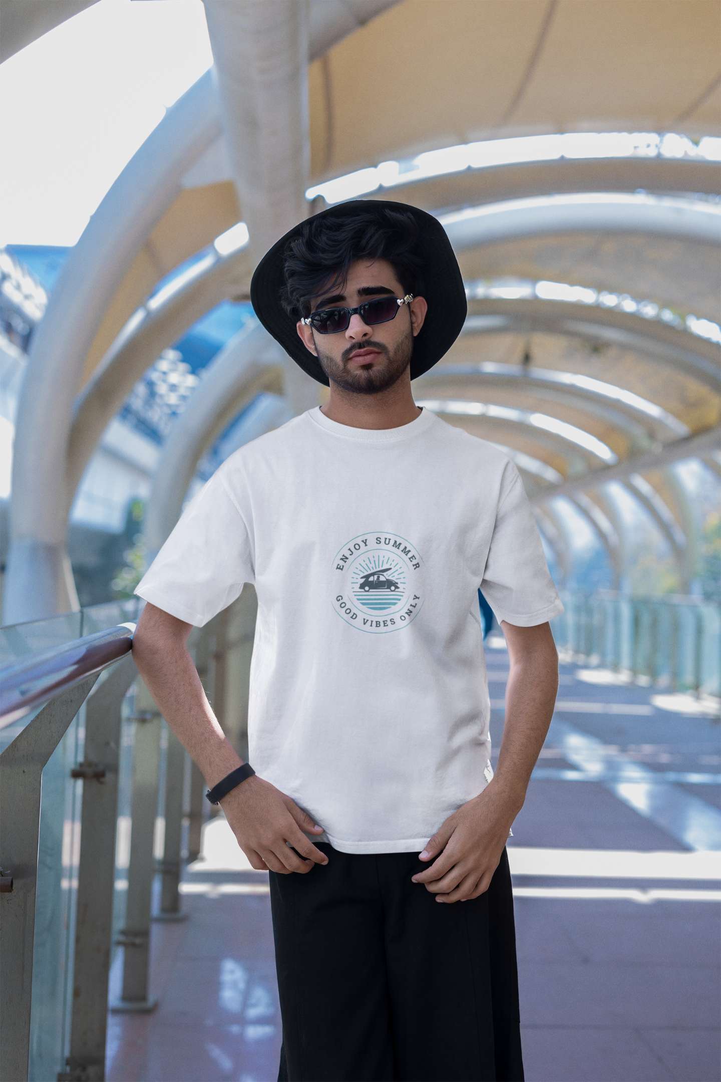 'Good Vibes' Classic round neck half sleeves cotton T-shirts.