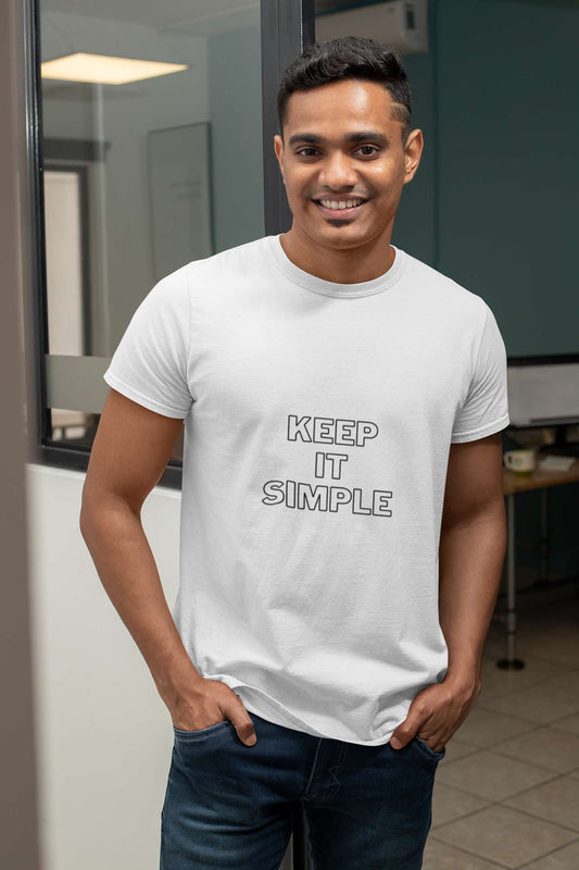 "Keep It Simple" Classic round neck half sleeves cotton T-shirts.