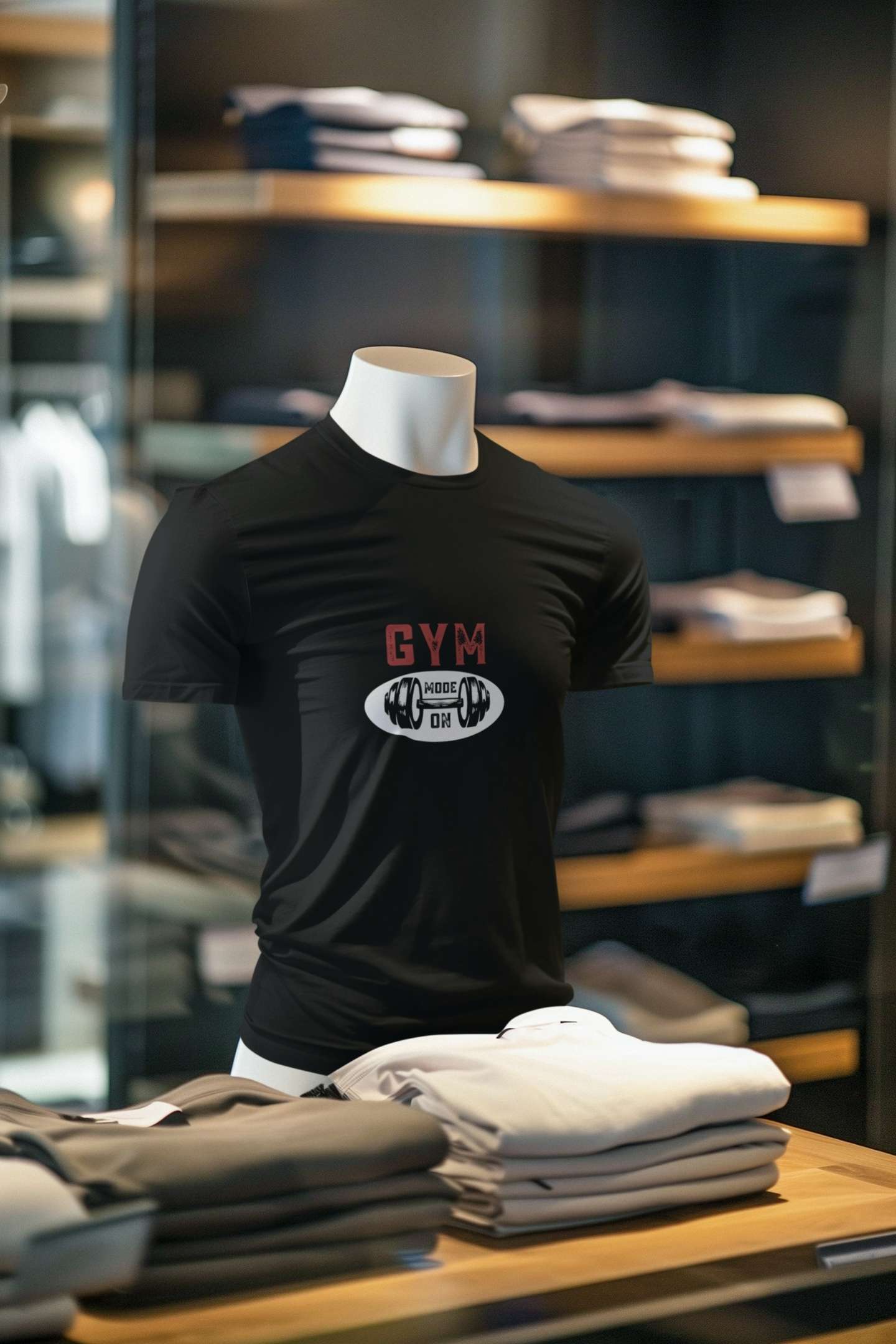 'Gym Mode On' Classic round neck half sleeves cotton T-shirts.