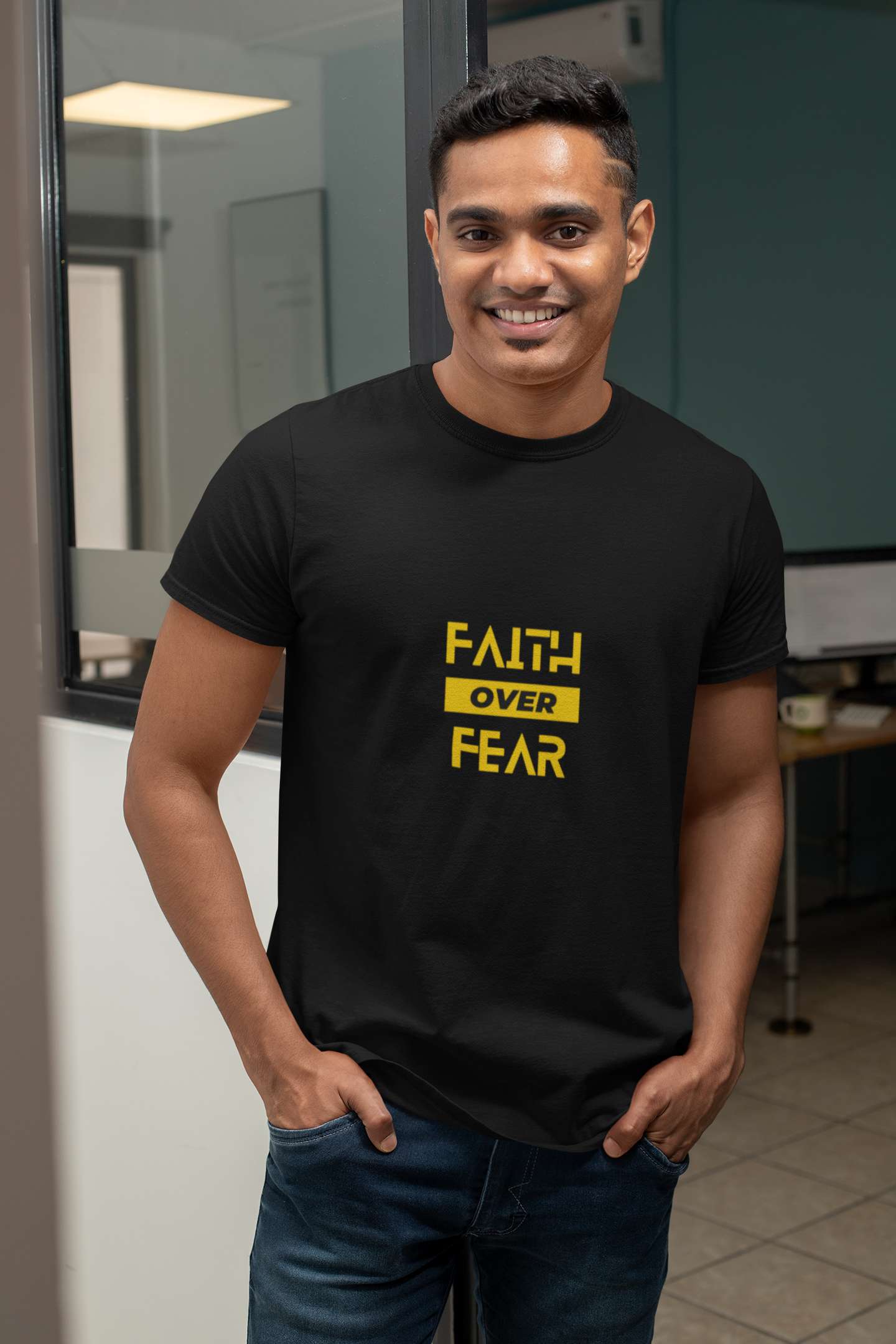 'Faith' Classic round neck half sleeves cotton T-shirts.