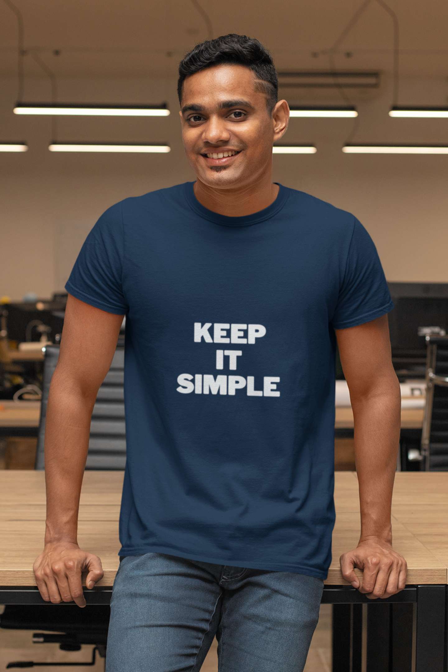 "Keep it simple." Classic round neck half sleeves cotton T-shirts.