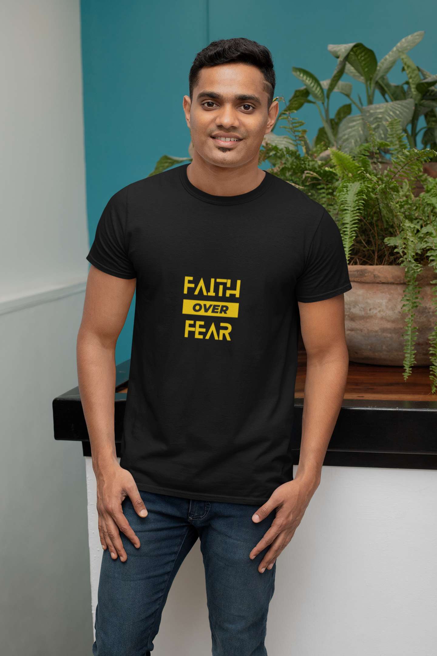 'Faith' Classic round neck half sleeves cotton T-shirts.