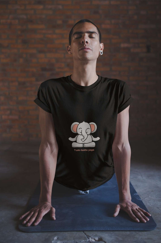 Tusk-tastic Yoga Classic round neck half sleeves cotton T-shirts.