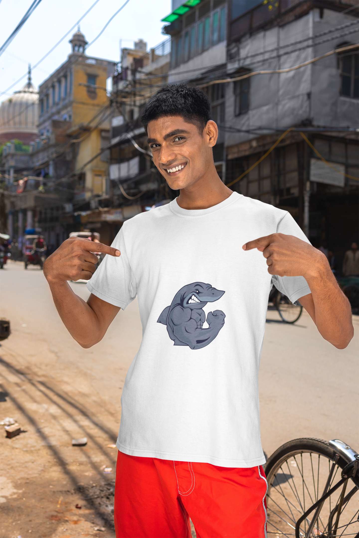 Shark Flex Classic Round Neck Cotton T-Shirt with Half Sleeves.