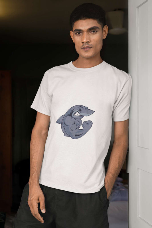 Shark Flex Classic Round Neck Cotton T-Shirt with Half Sleeves.