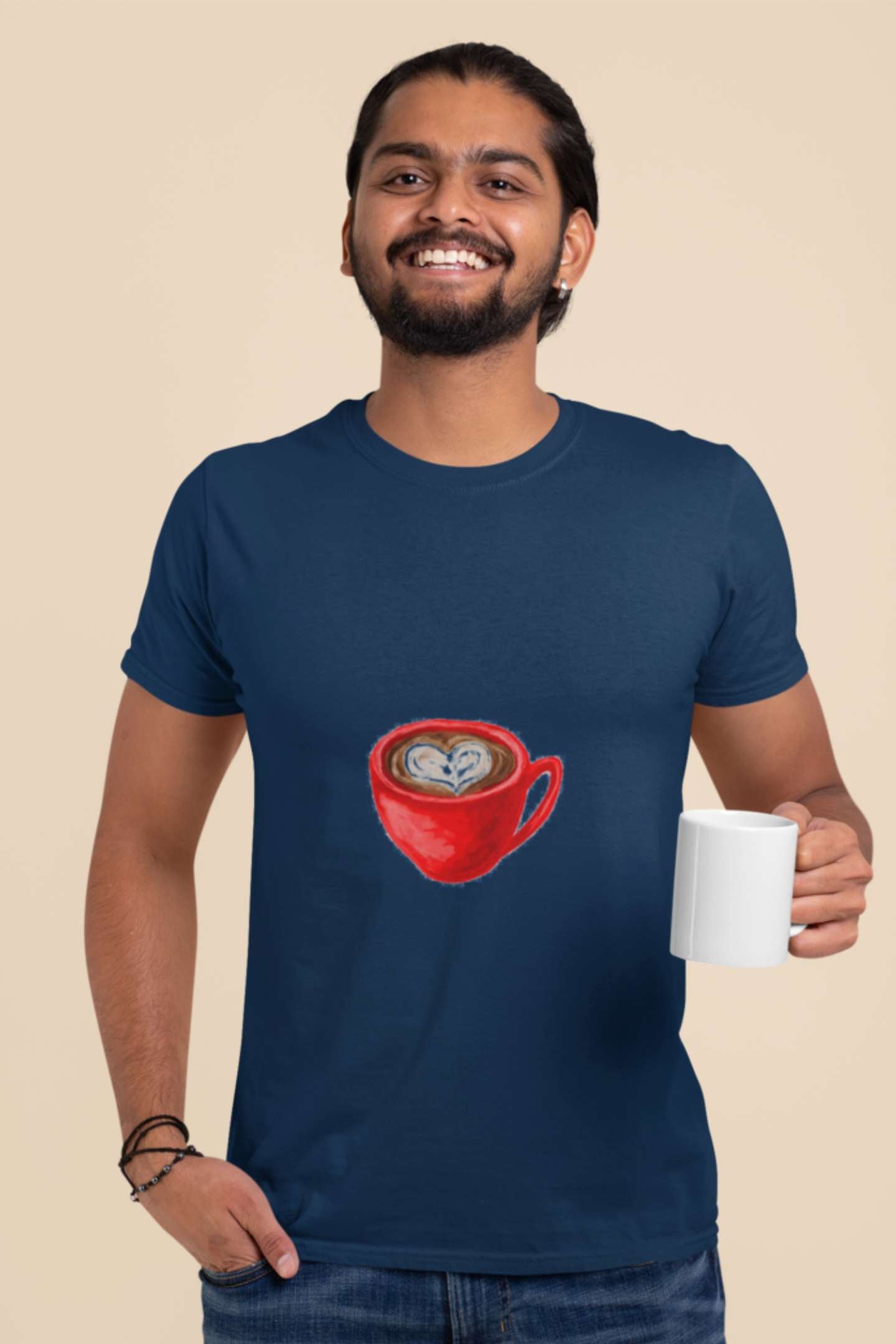 "Coffee Heart" Classic round neck half sleeves cotton T-shirts.