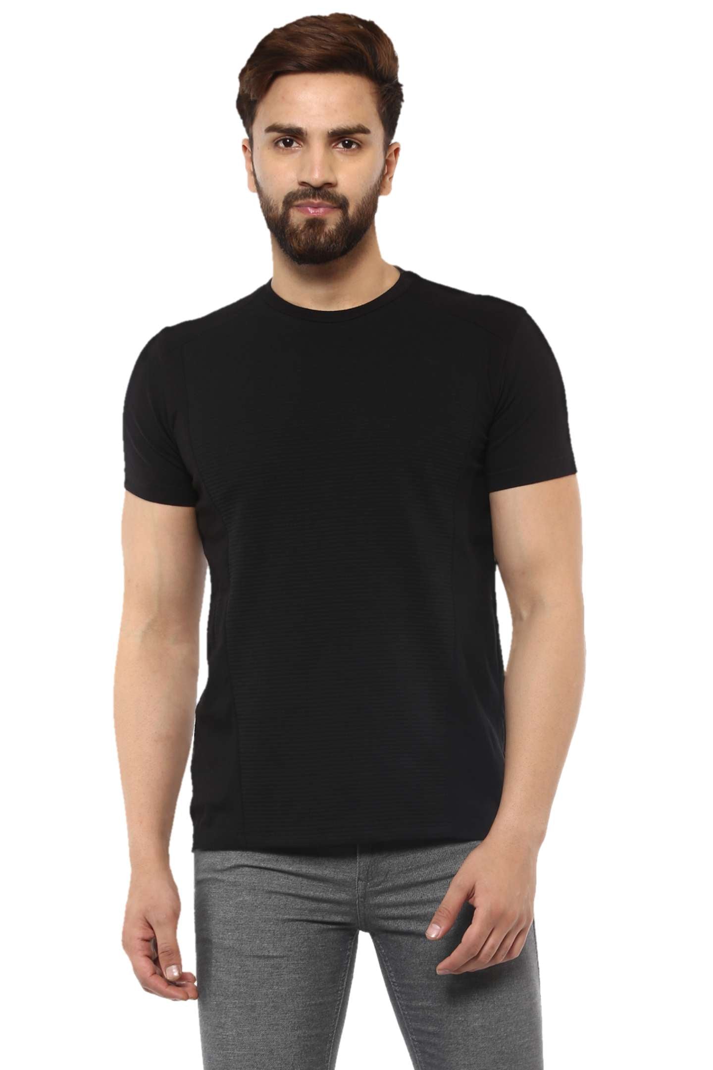 Solid : Black Classic round neck half sleeves cotton T-shirts.