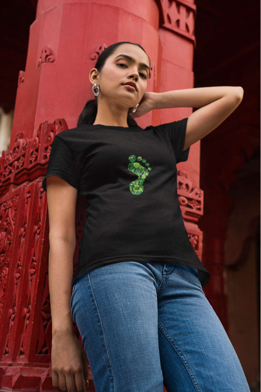 'Footprint' Classic round neck half sleeves cotton T-shirts.