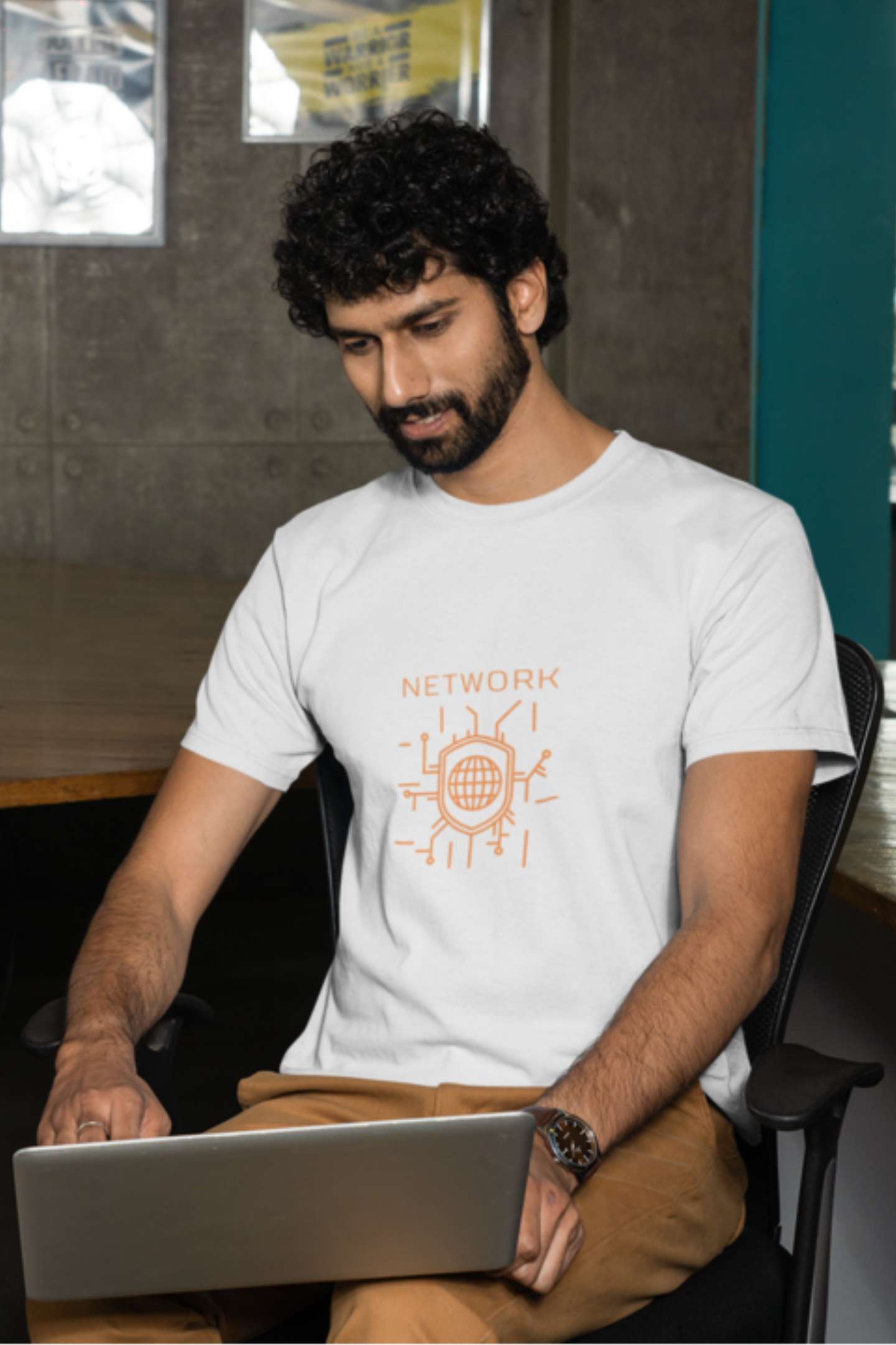 'Network' Classic round neck half sleeves cotton T-shirts.