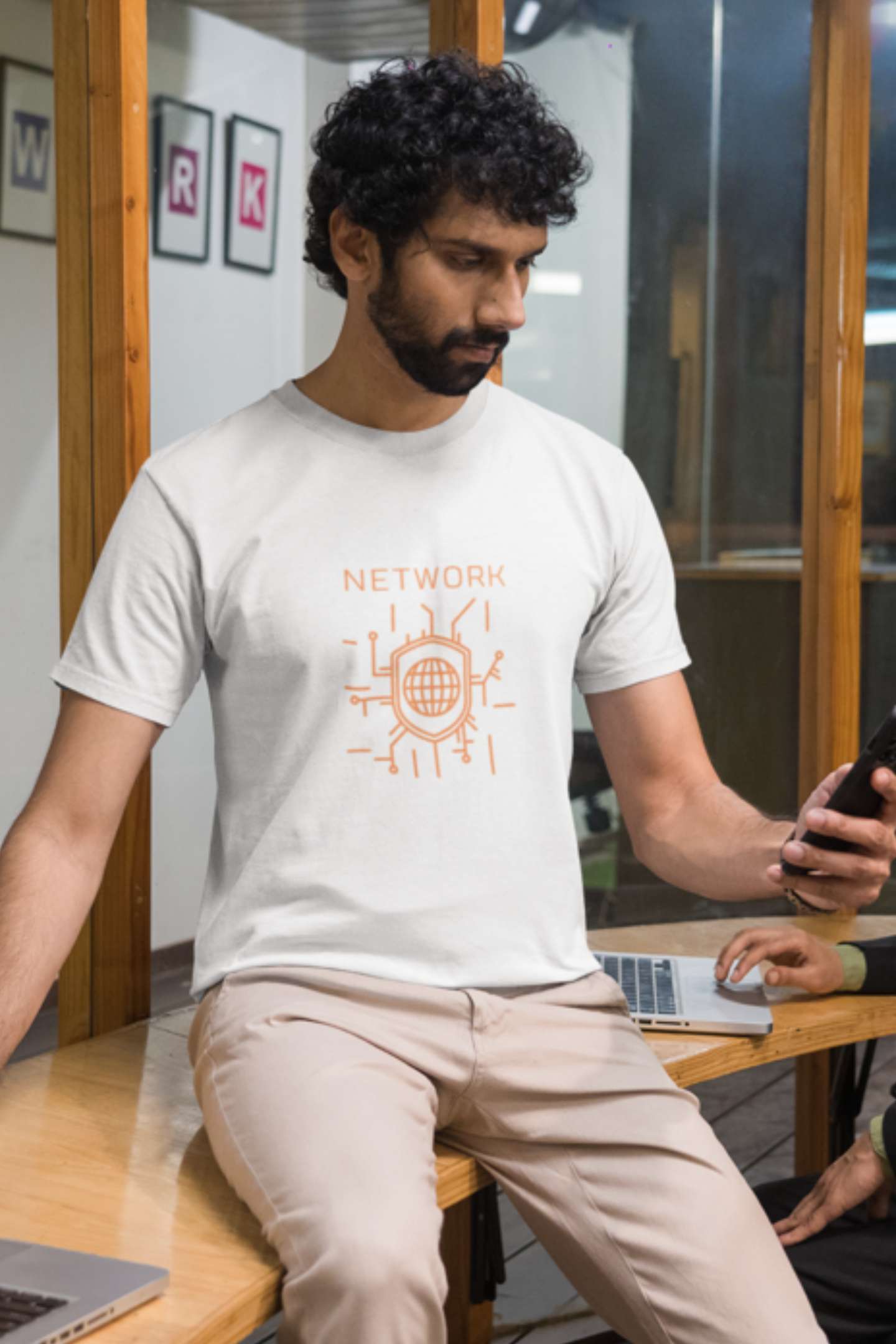 'Network' Classic round neck half sleeves cotton T-shirts.