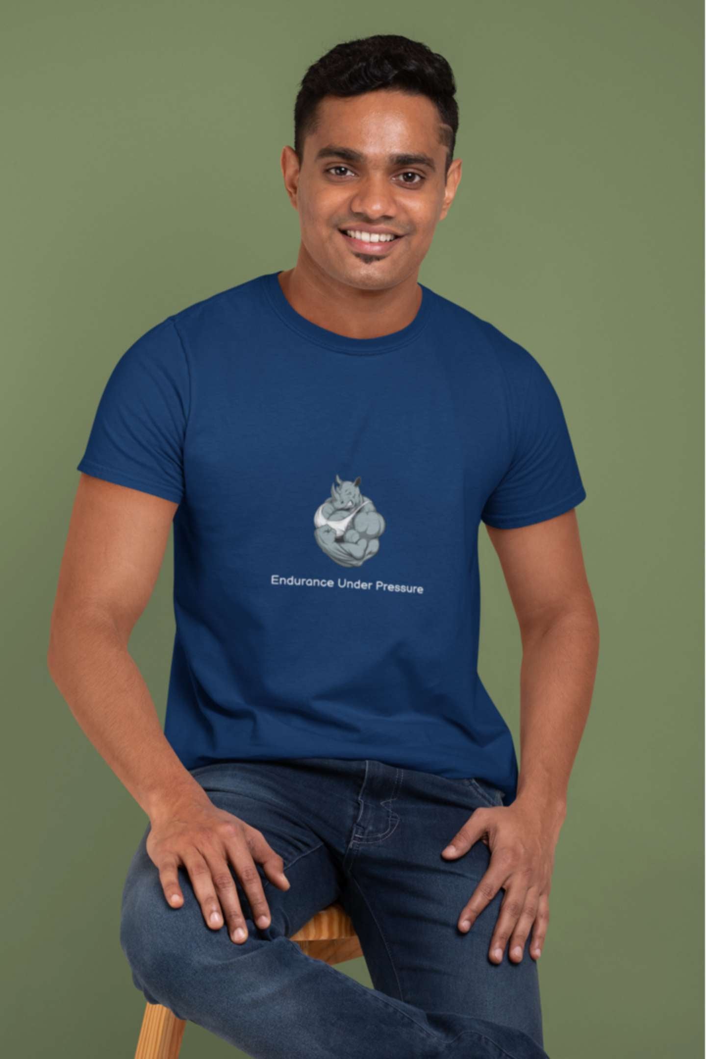 'The Rhinoceros Spirit' Classic round neck half sleeves cotton T-shirts.