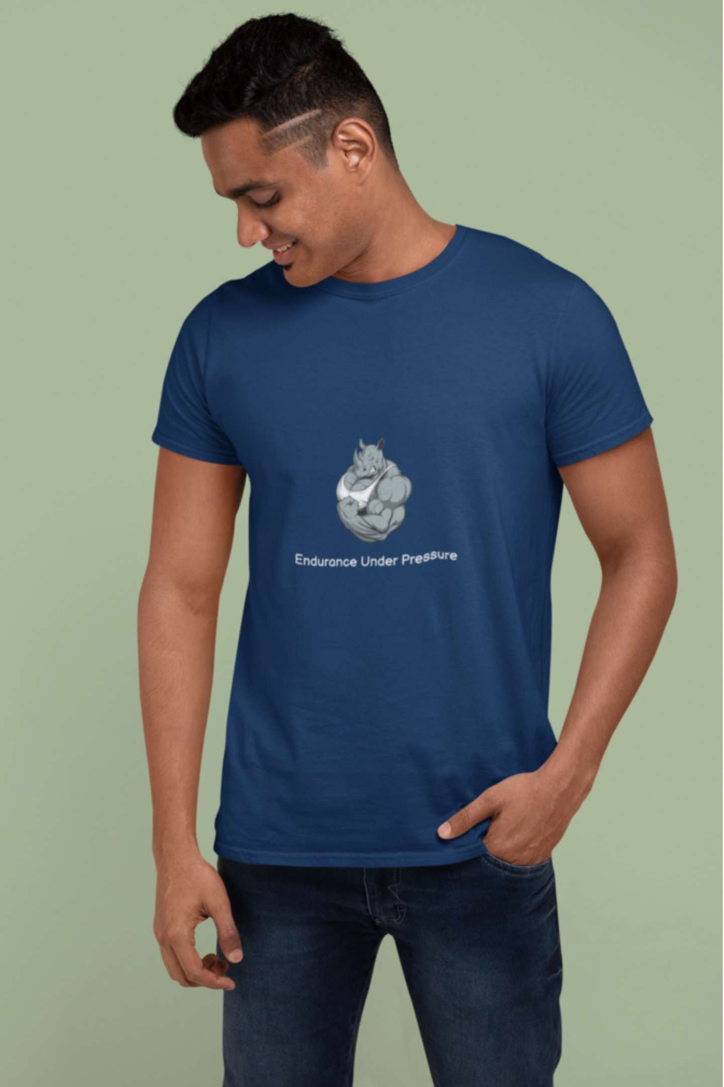 'The Rhinoceros Spirit' Classic round neck half sleeves cotton T-shirts.