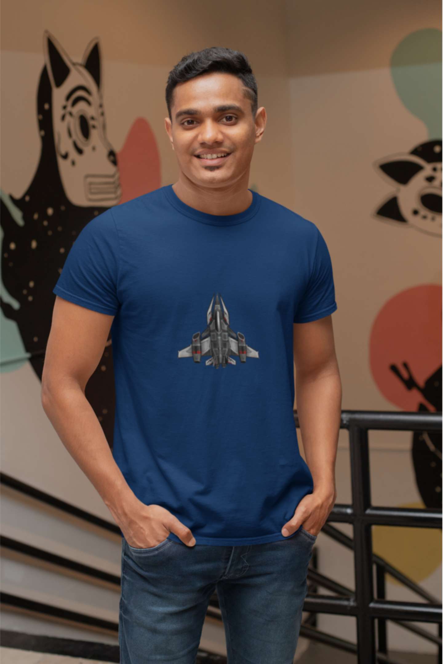 'Interstellar Spaceship' Classic round neck half sleeves cotton T-shirts.