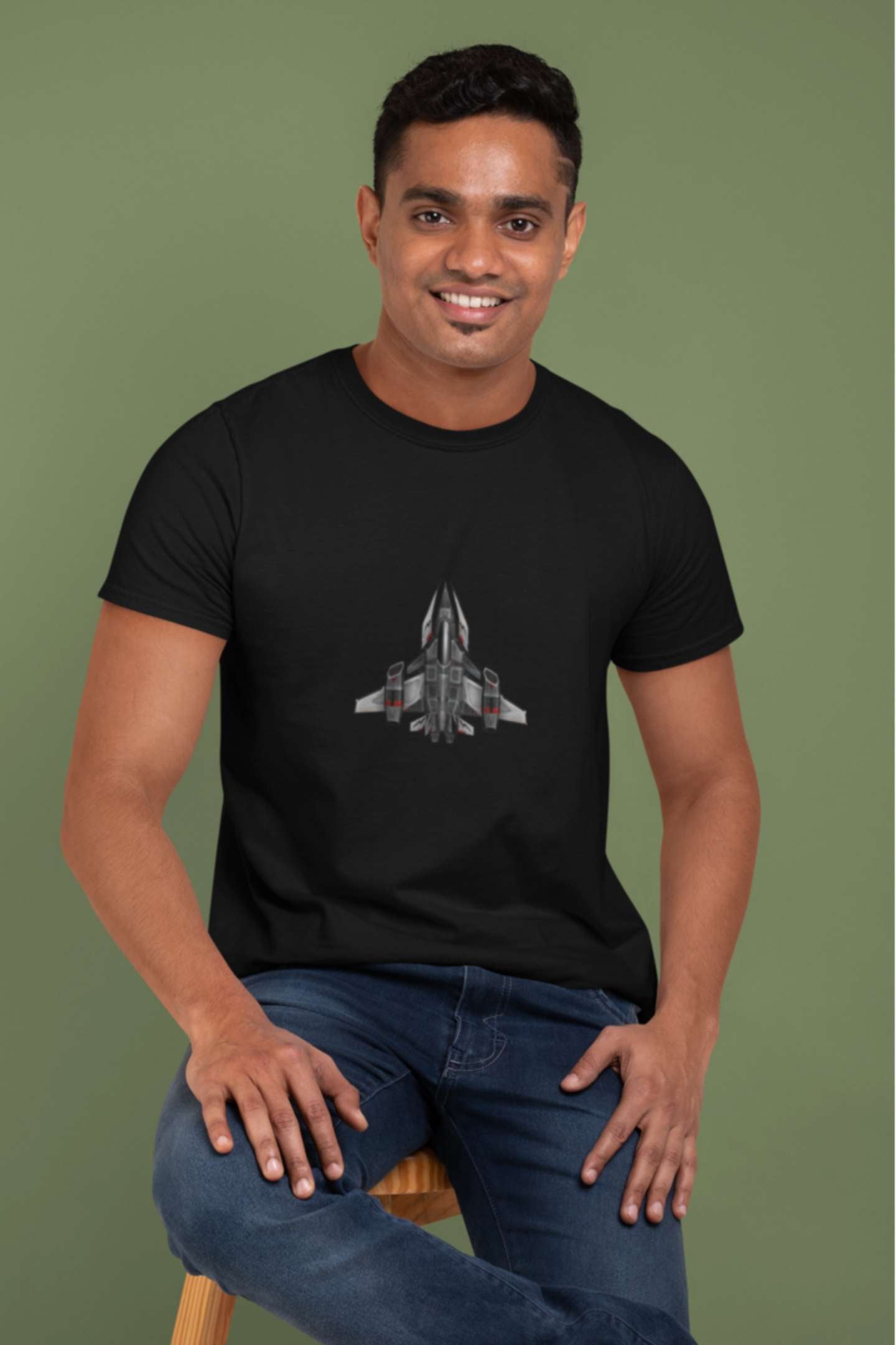 'Interstellar Spaceship' Classic round neck half sleeves cotton T-shirts.