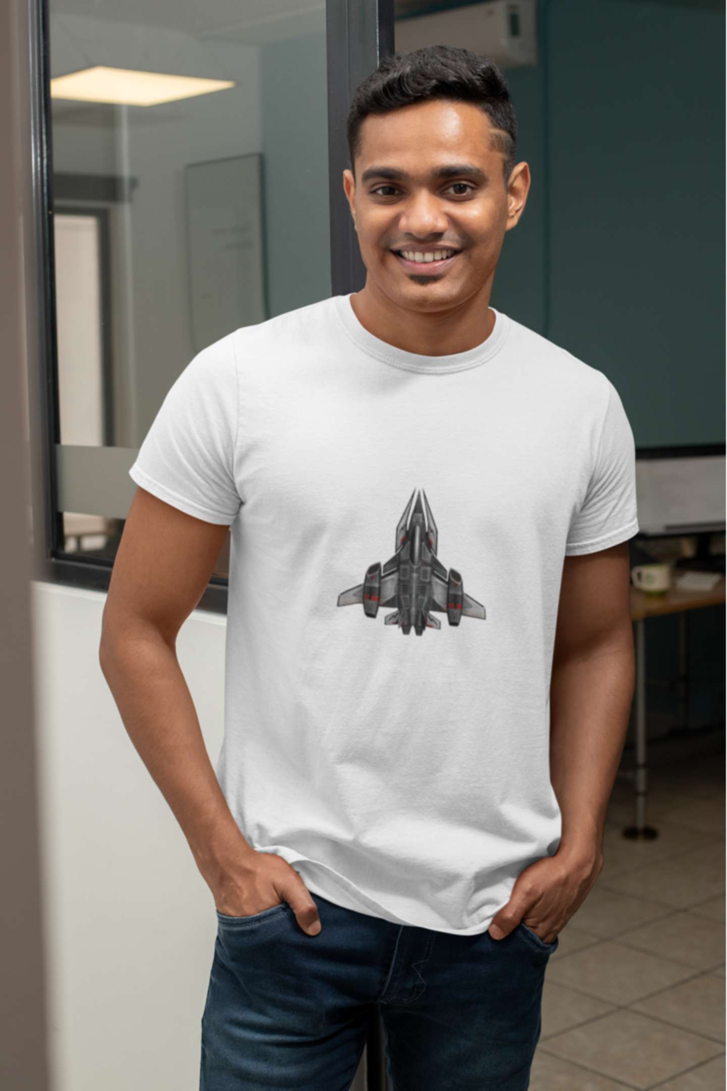 'Interstellar Spaceship' Classic round neck half sleeves cotton T-shirts.