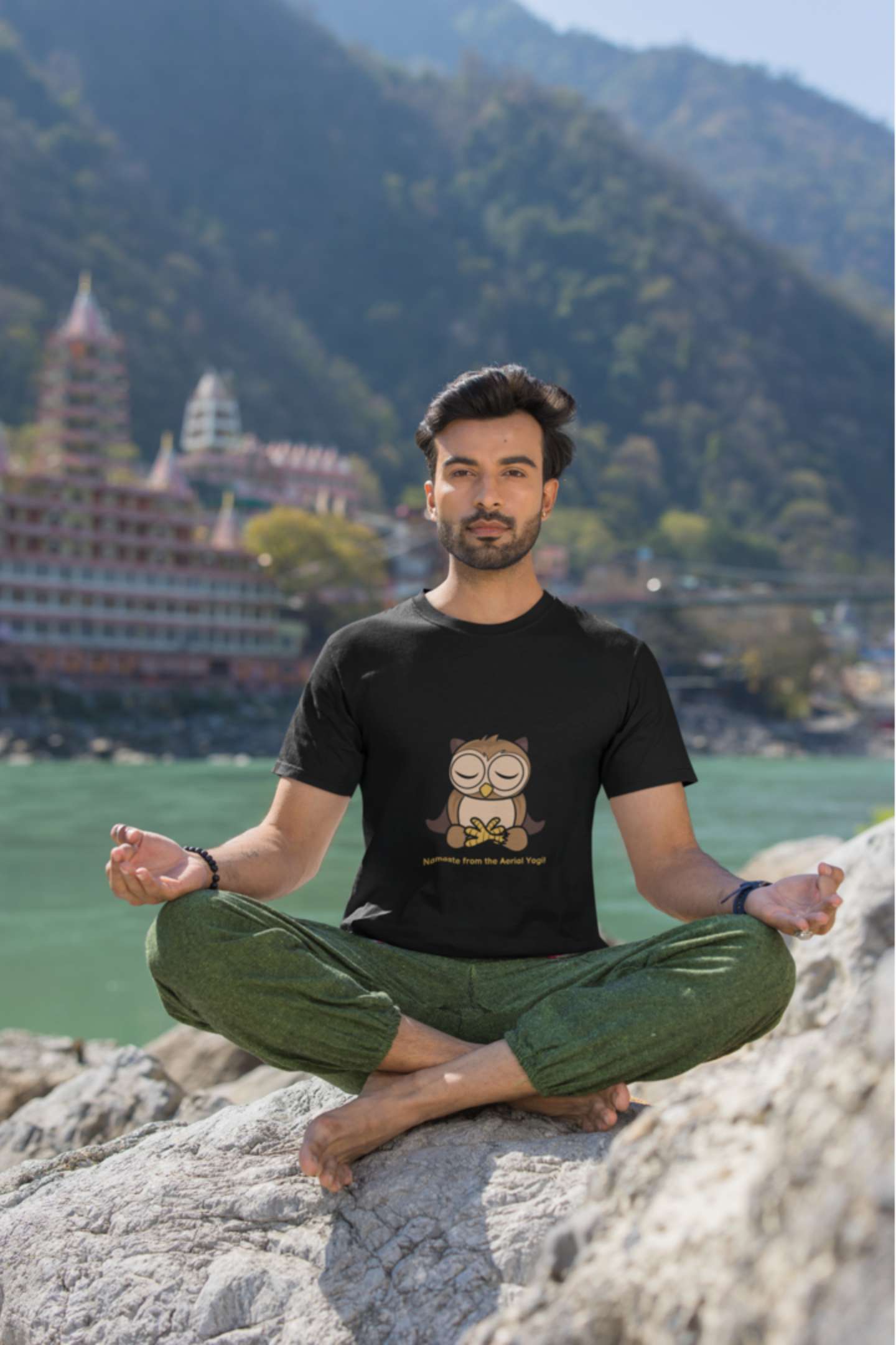 Aerial Yogi Classic round neck half sleeves cotton T-shirts.