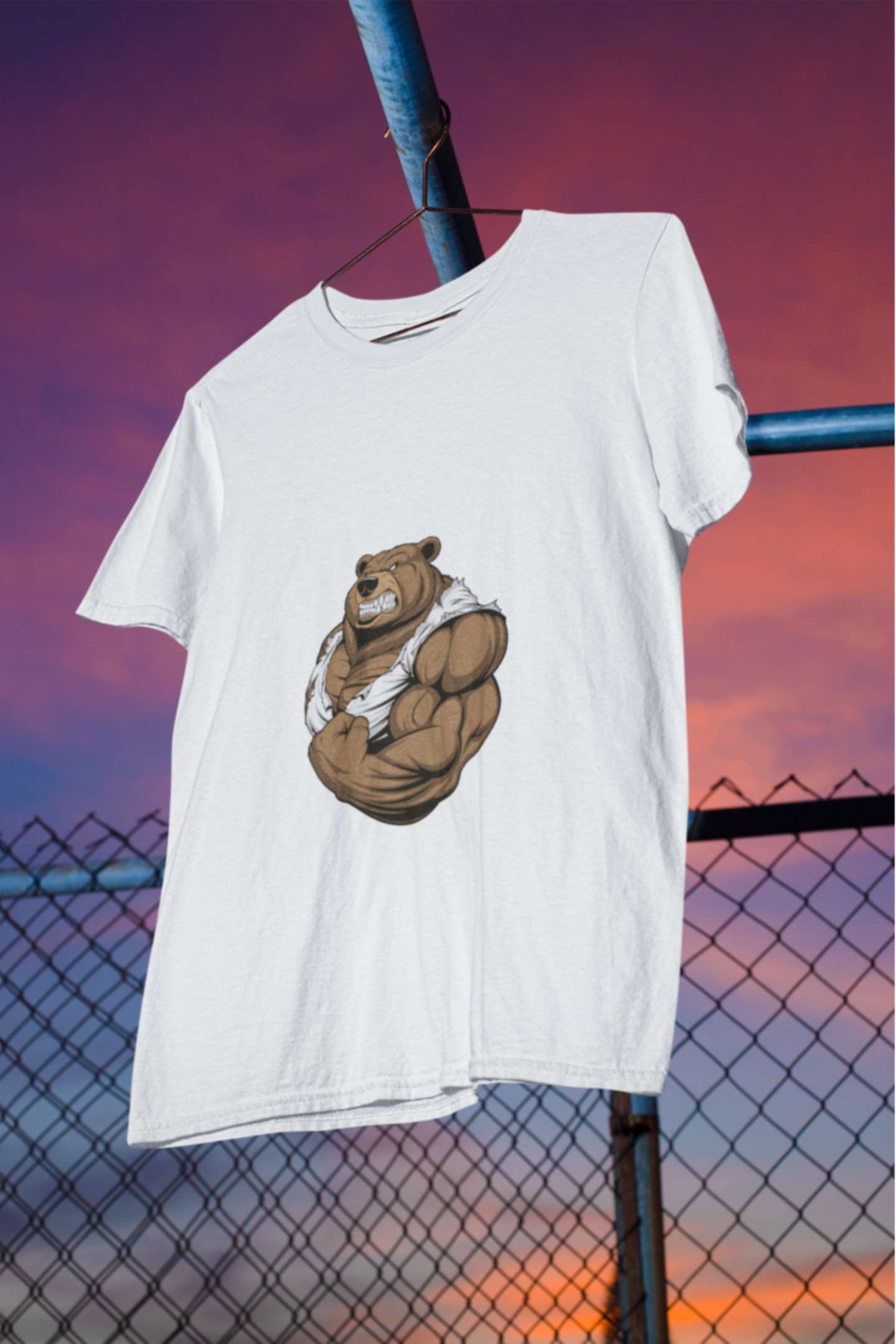 Bear Flexing Classic round neck half sleeves cotton T-shirts.