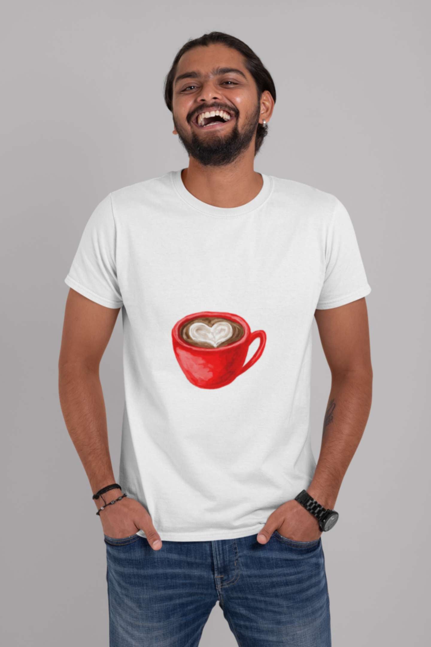 "Coffee Heart" Classic round neck half sleeves cotton T-shirts.