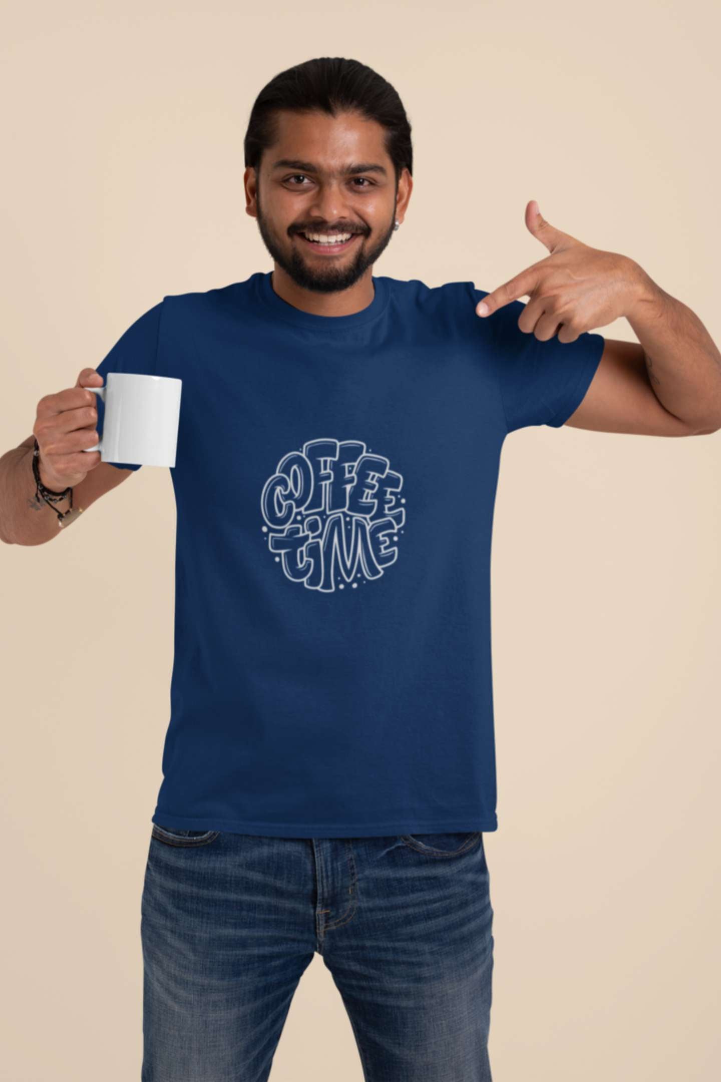 "Coffee Time" Classic round neck half sleeves cotton T-shirts - Perfect for Coffee Lovers.