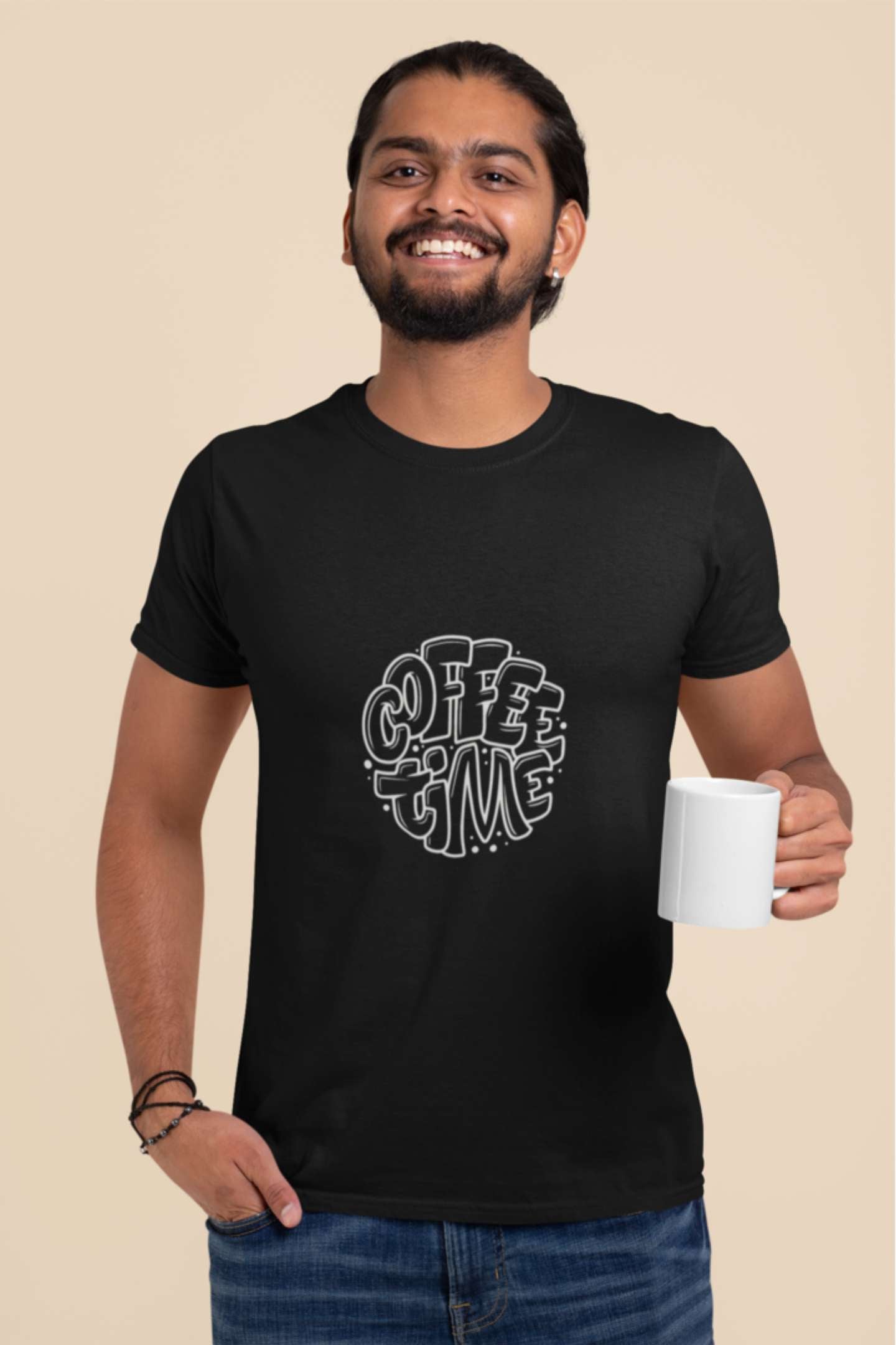 "Coffee Time" Classic round neck half sleeves cotton T-shirts - Perfect for Coffee Lovers.