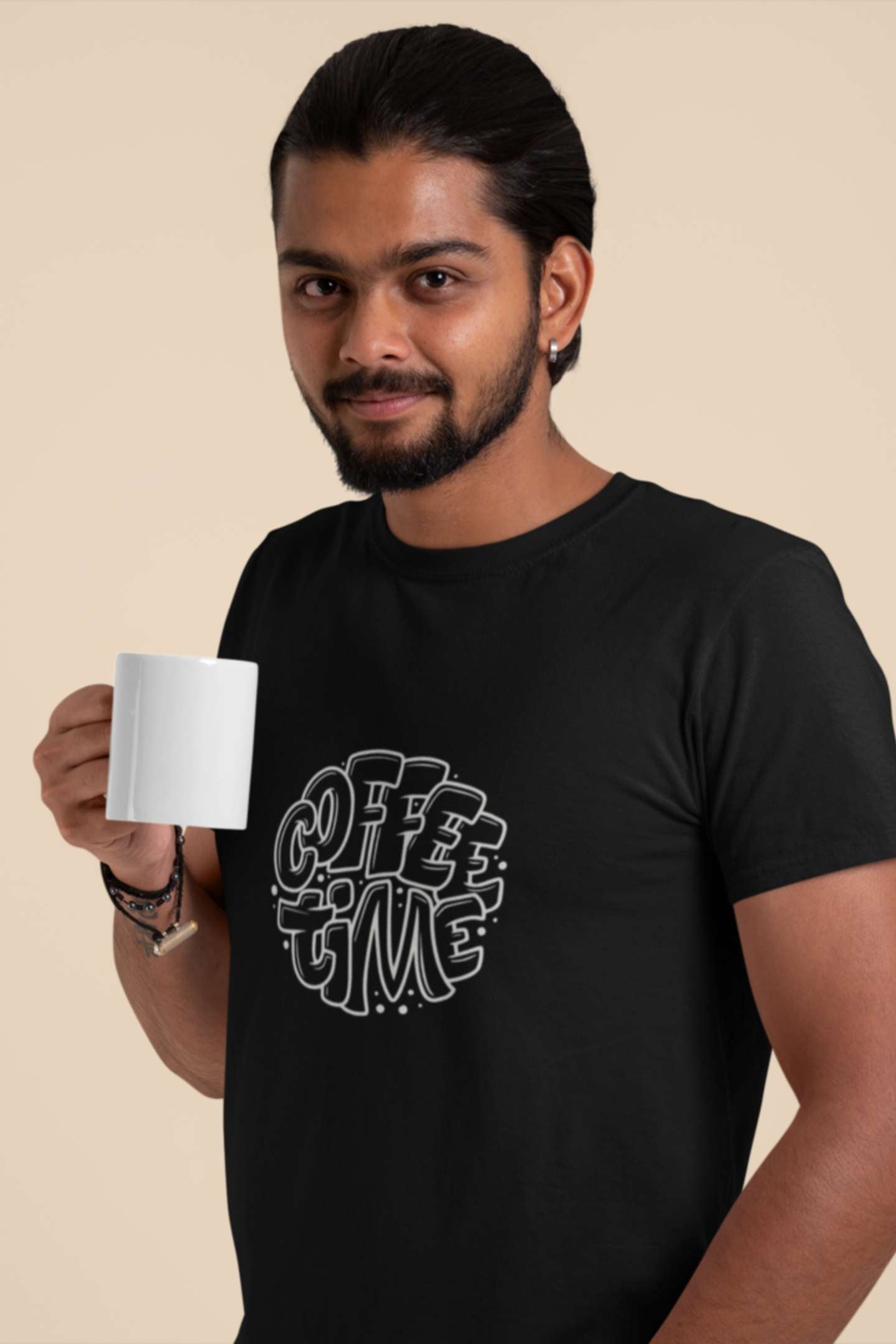 "Coffee Time" Classic round neck half sleeves cotton T-shirts - Perfect for Coffee Lovers.