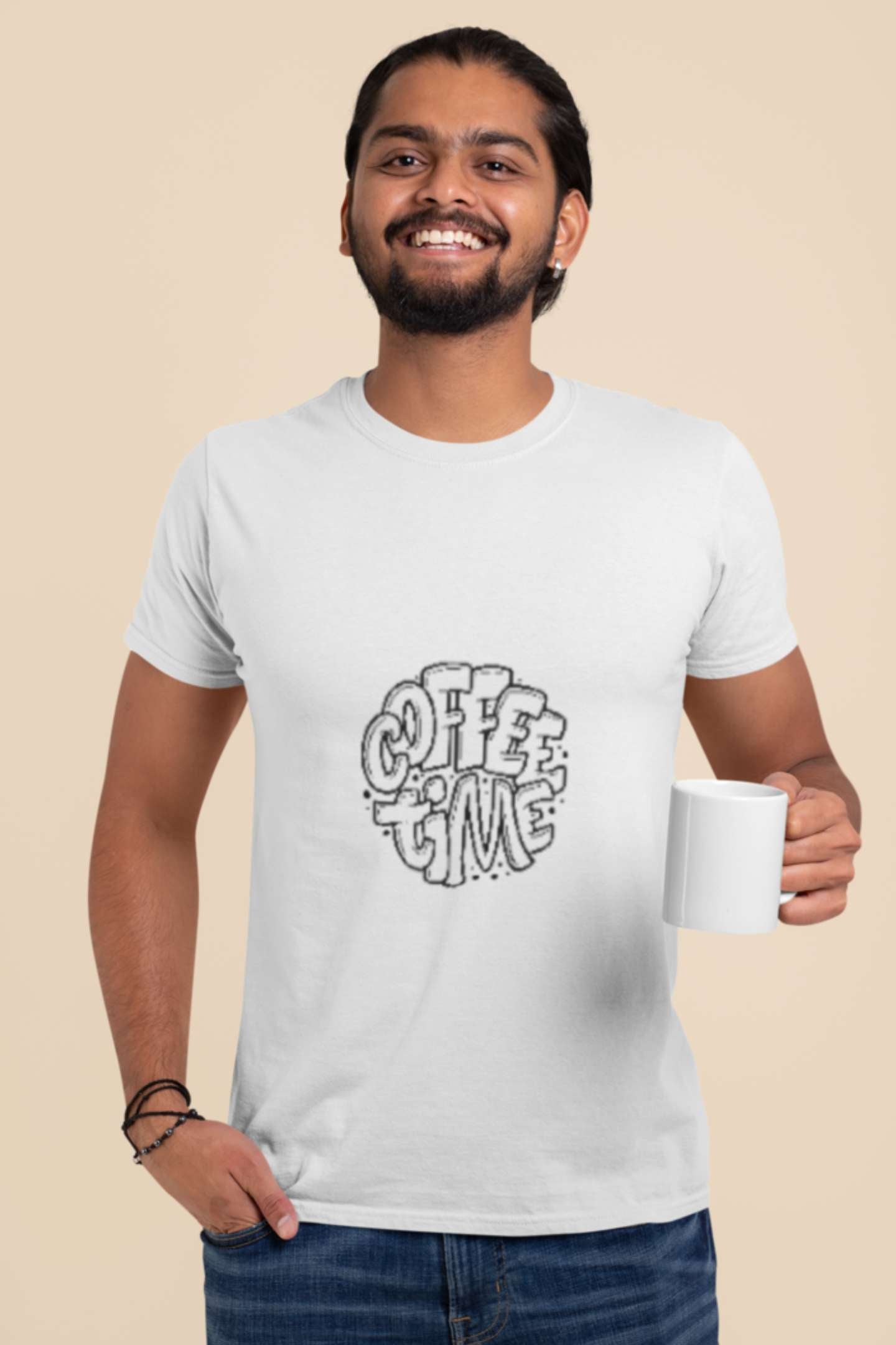 "Coffee Time" Classic round neck half sleeves cotton T-shirts - Perfect for Coffee Lovers.