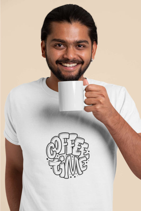 "Coffee Time" Classic round neck half sleeves cotton T-shirts - Perfect for Coffee Lovers.