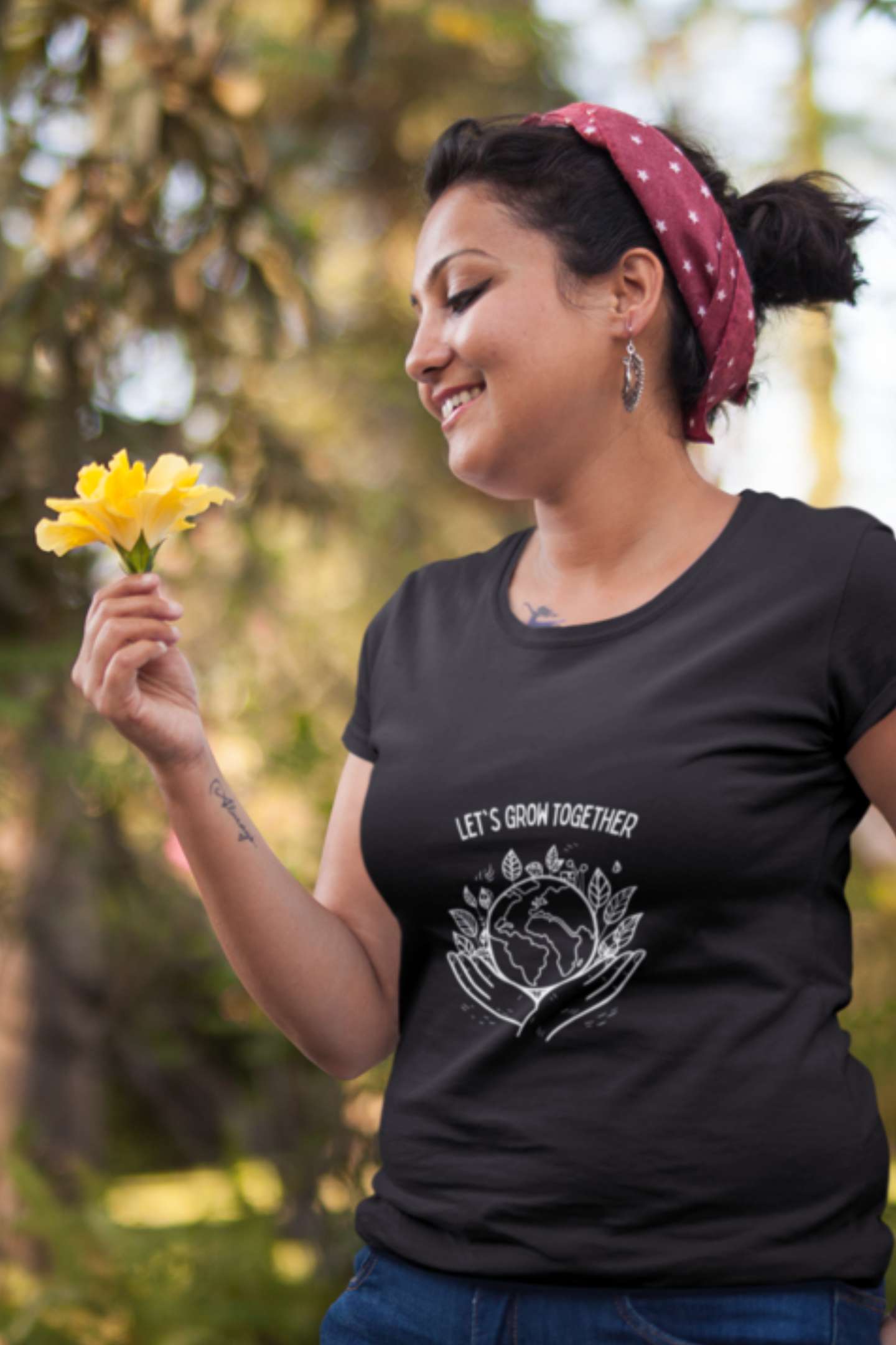 "Let's Grow Together" Classic round neck half sleeves cotton T-shirts.