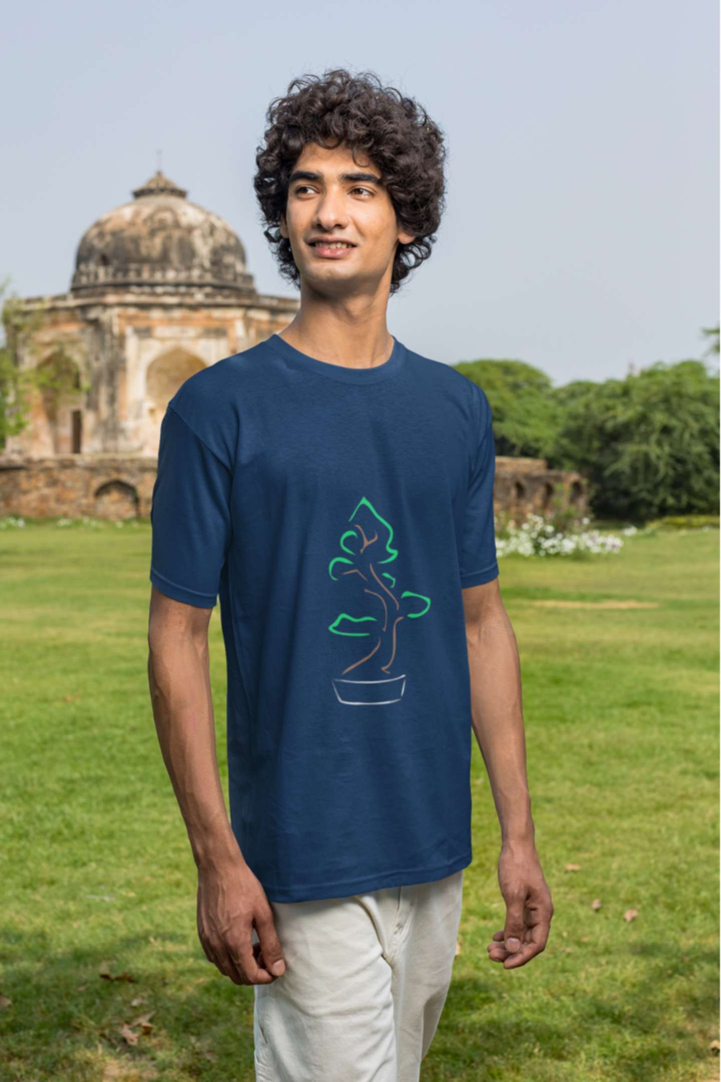 "Serene Bonsai Tree" Classic round neck half sleeves cotton T-shirts.