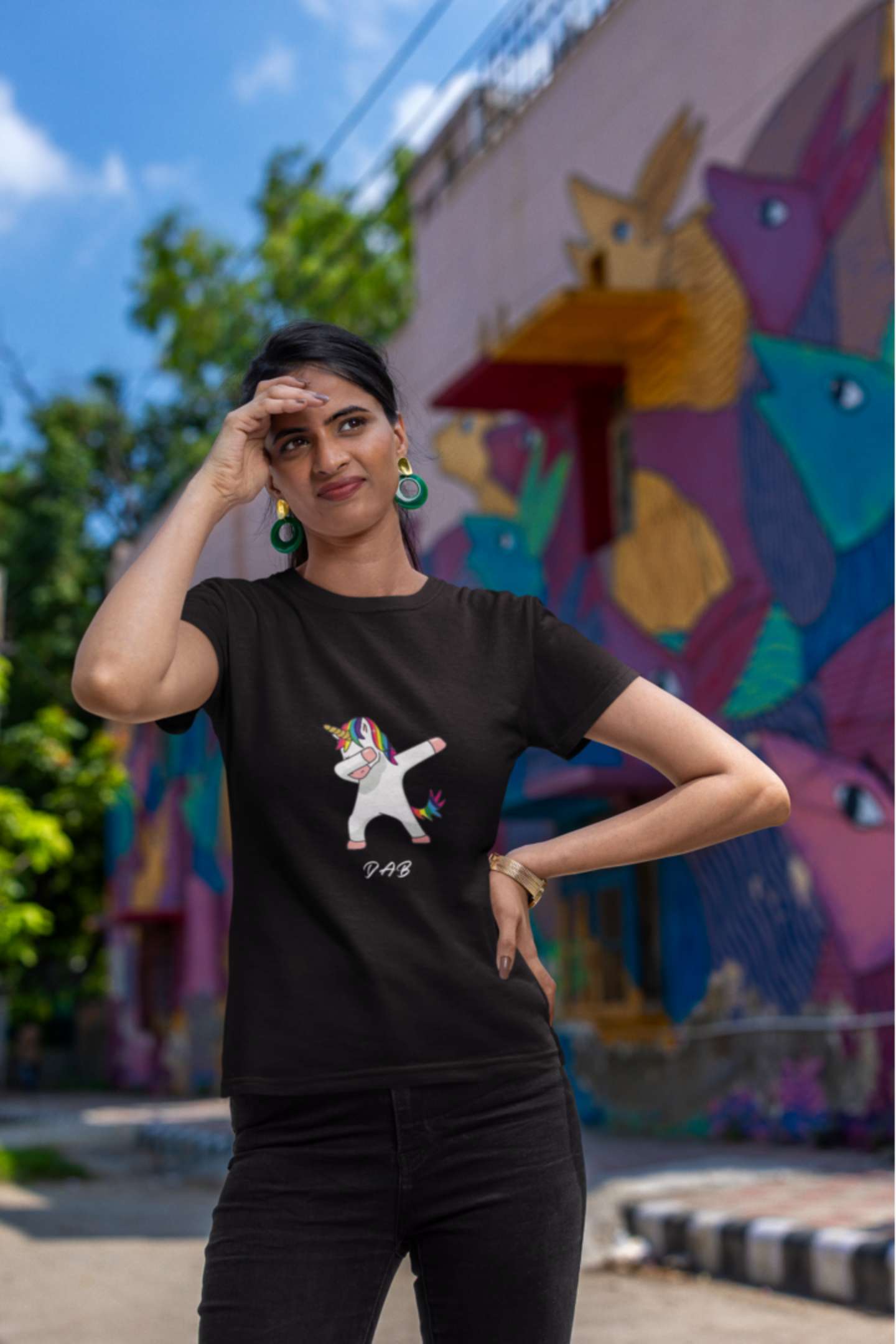 "Unicorn Dabbing" Classic round neck half sleeves cotton T-shirts.