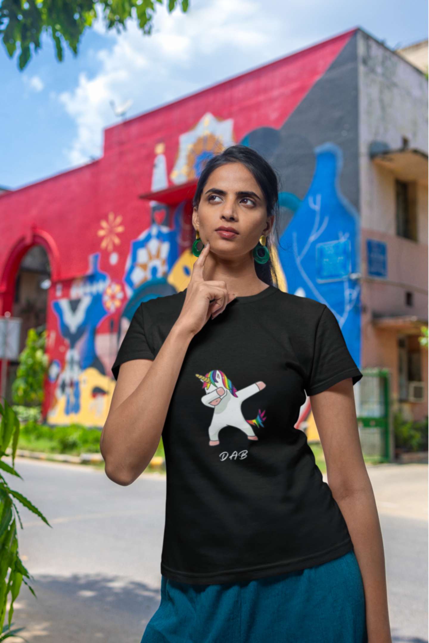 "Unicorn Dabbing" Classic round neck half sleeves cotton T-shirts.