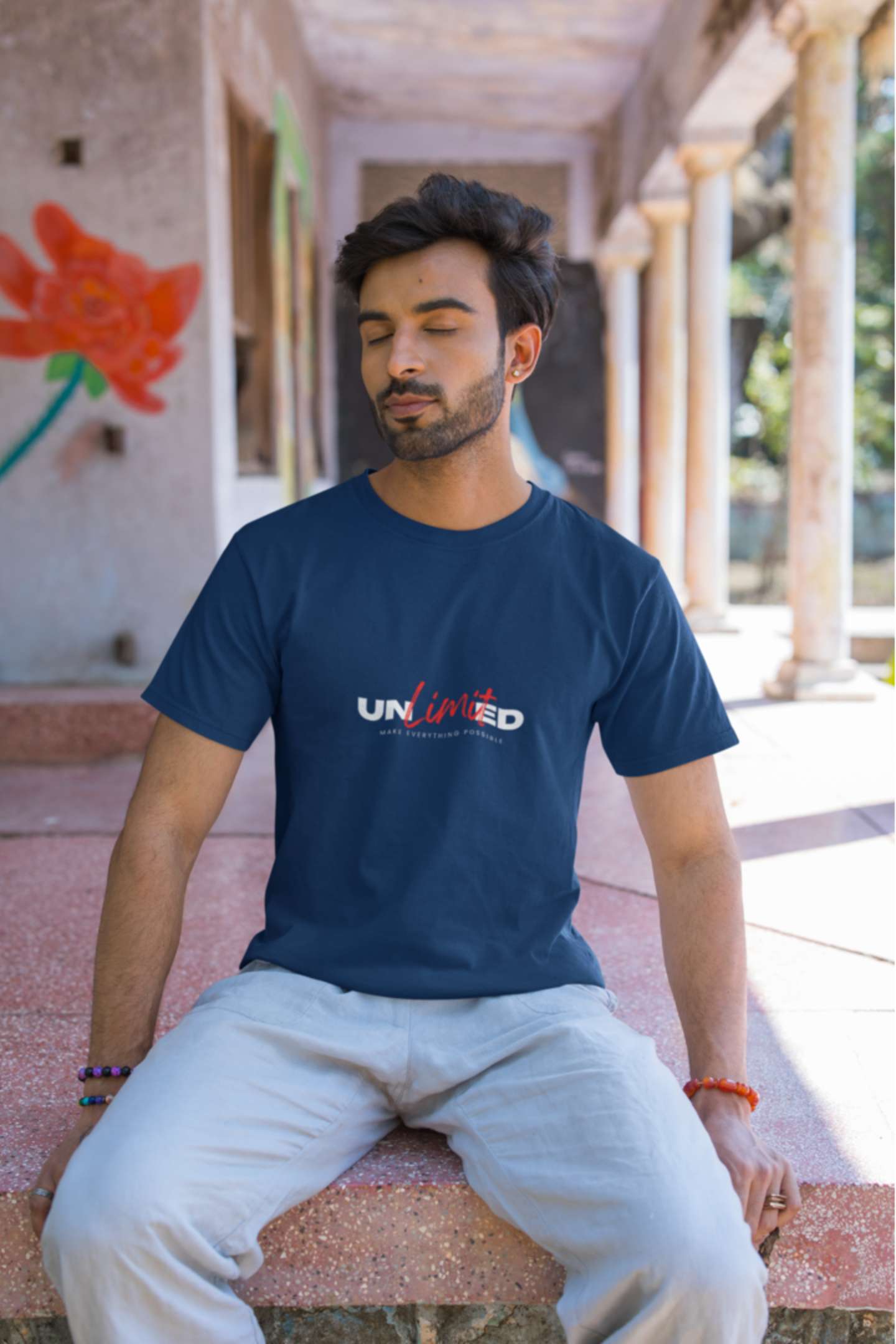 "Unlimited" Classic round neck half sleeves cotton T-shirts.