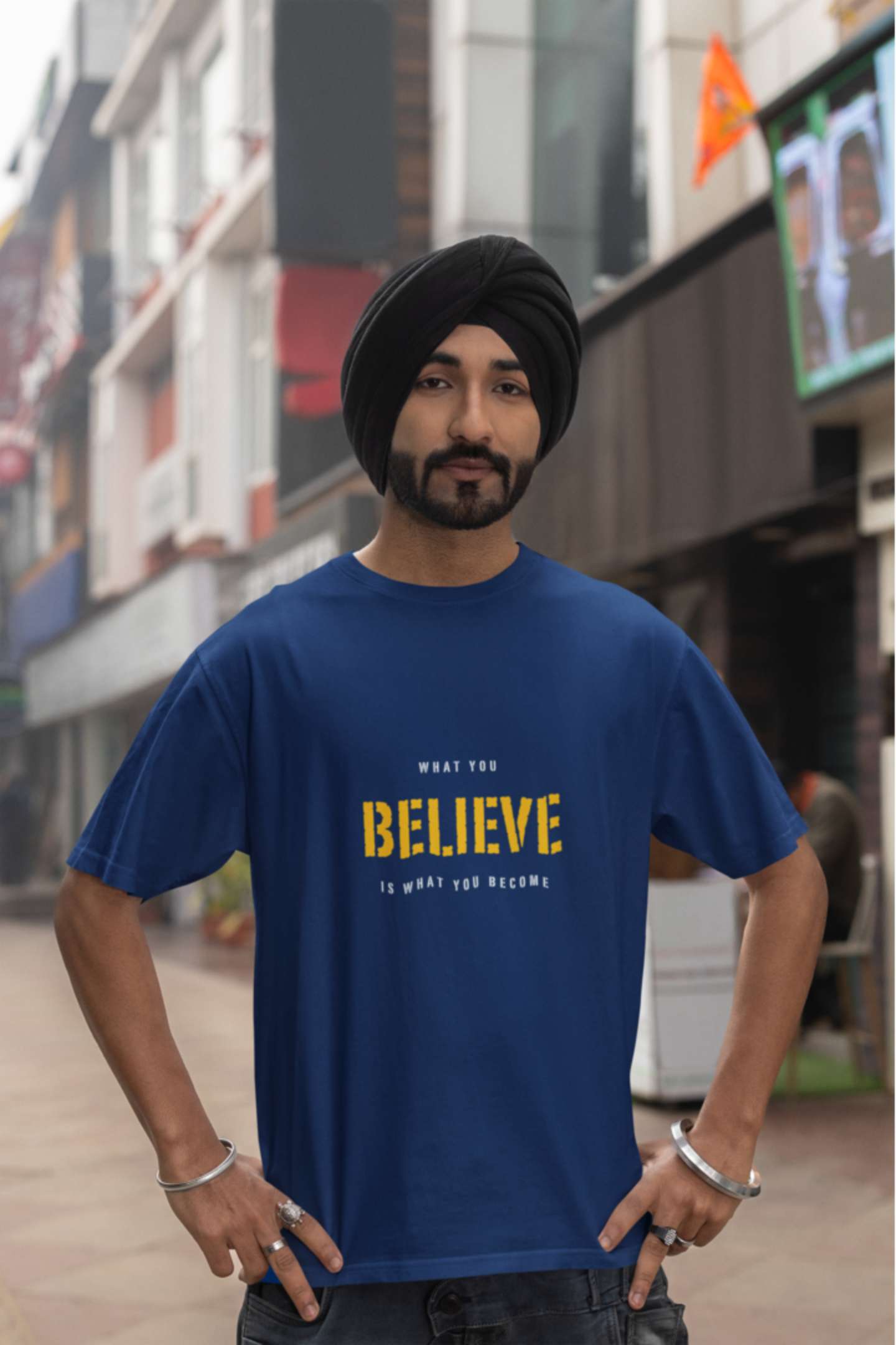 "What you believe is what you become." Classic round neck half sleeves cotton T-shirts.