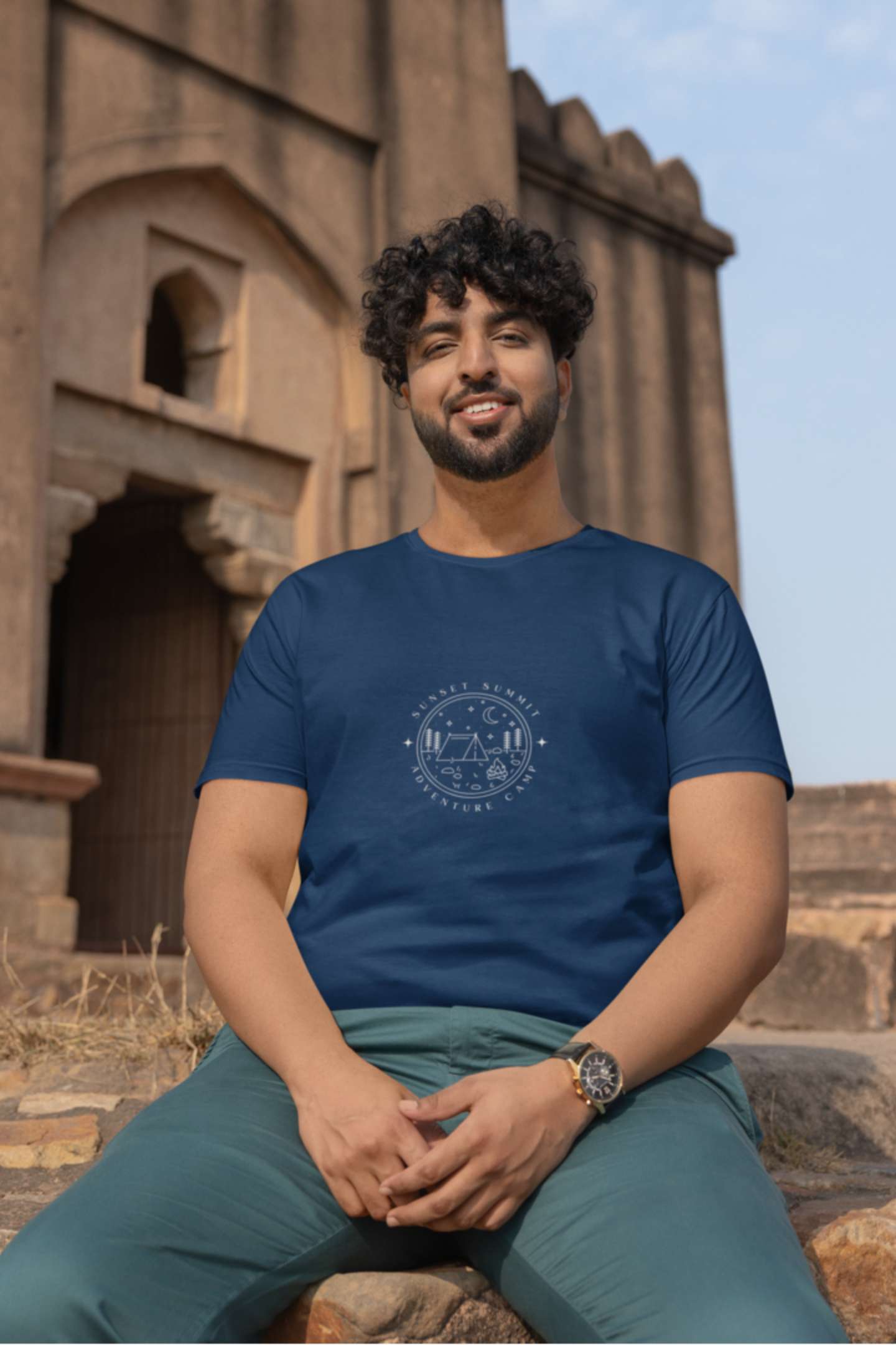 'Adventure Camp' Classic round neck half sleeves cotton T-shirts.