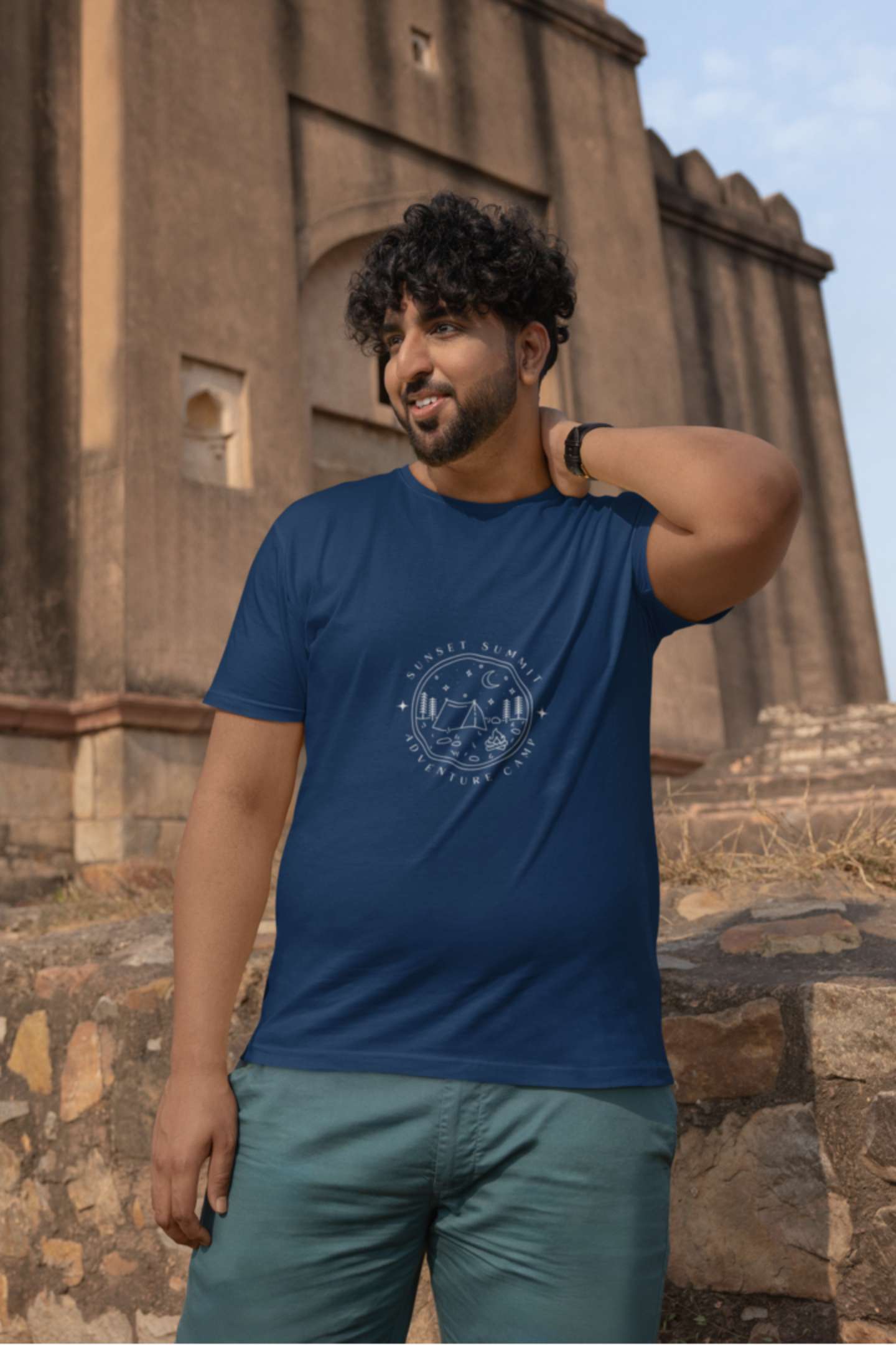 'Adventure Camp' Classic round neck half sleeves cotton T-shirts.