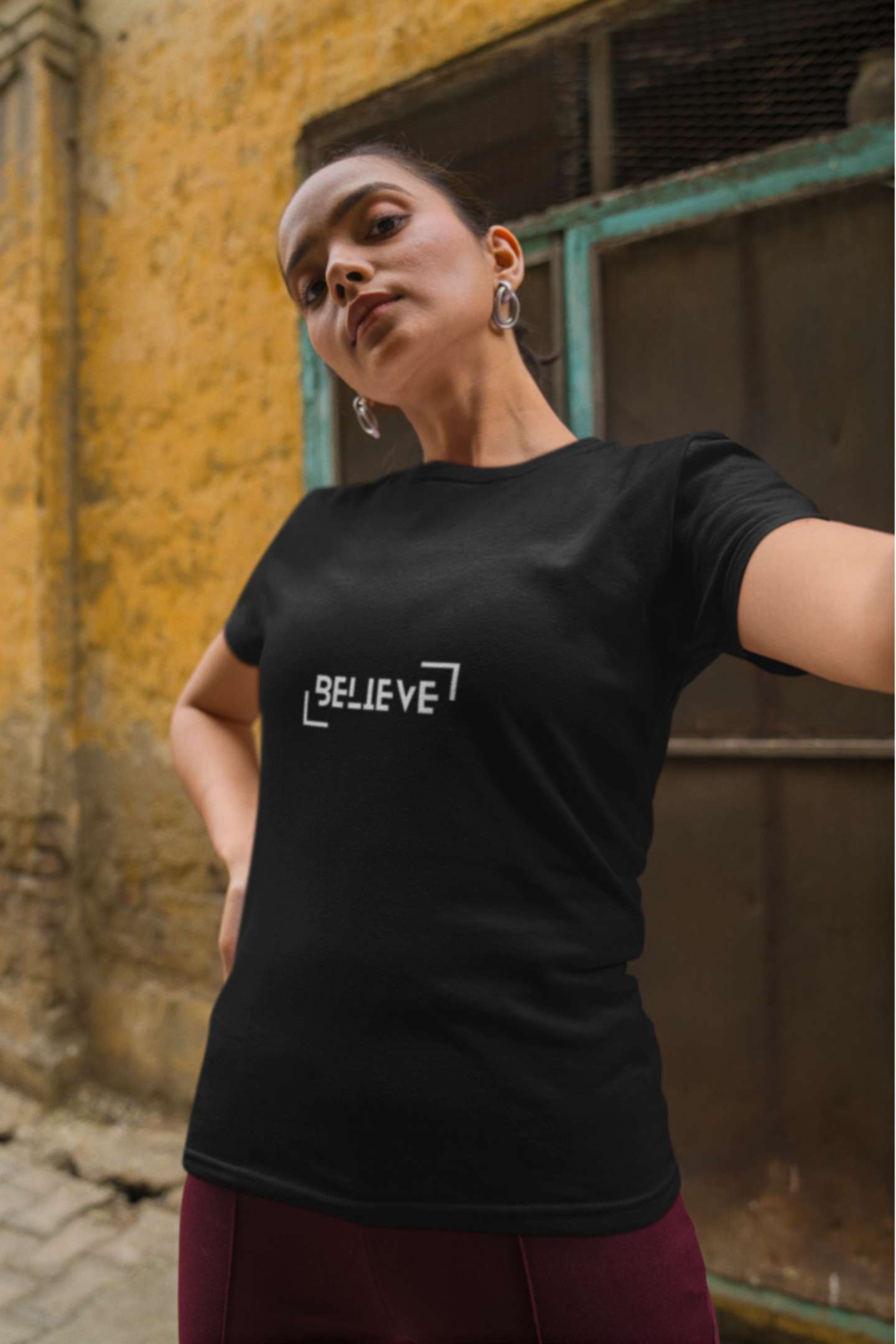 'Believe' Classic round neck half sleeves cotton T-shirts.