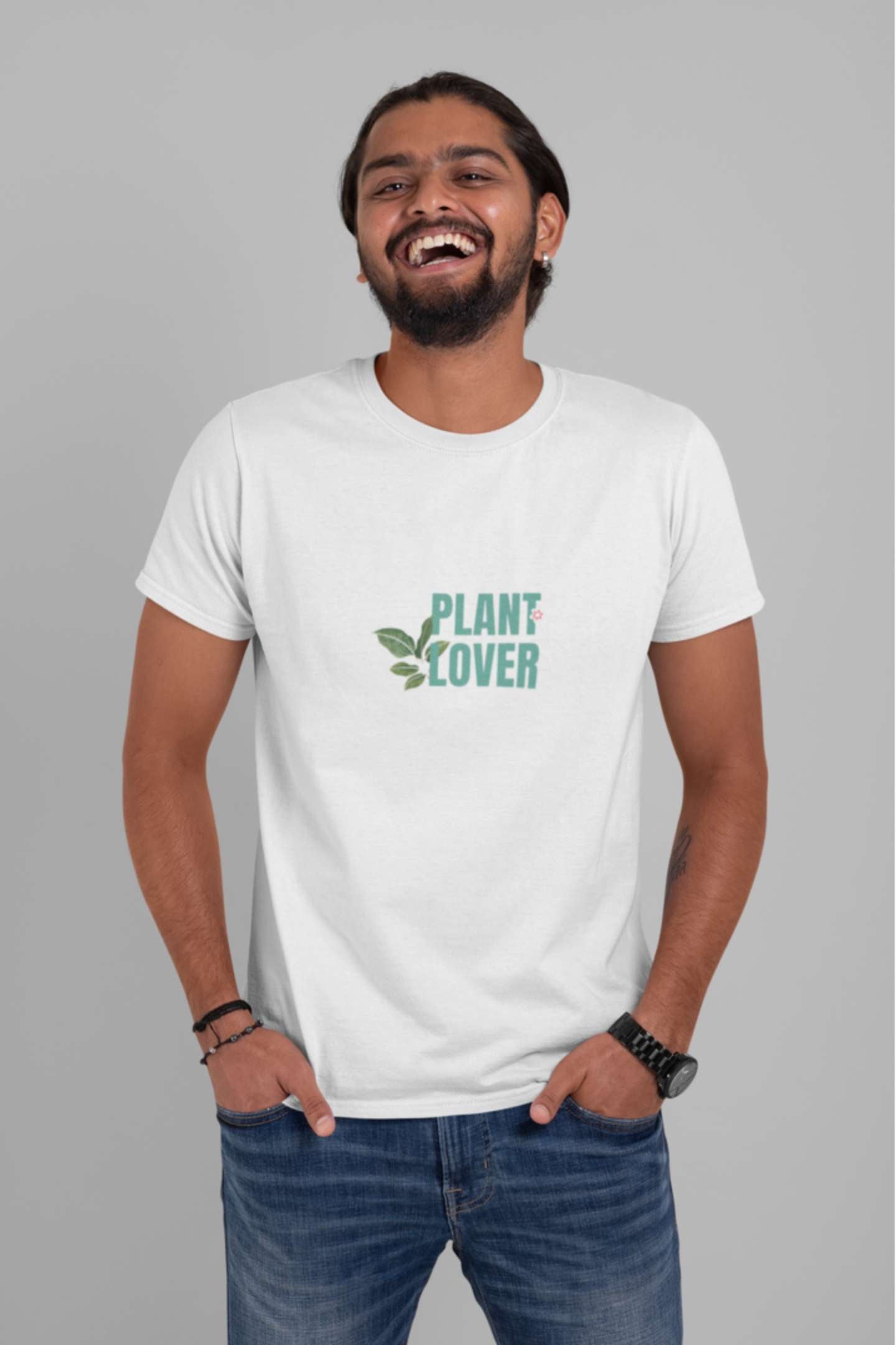 'Plant Lover' Classic round neck half sleeves cotton T-shirts.