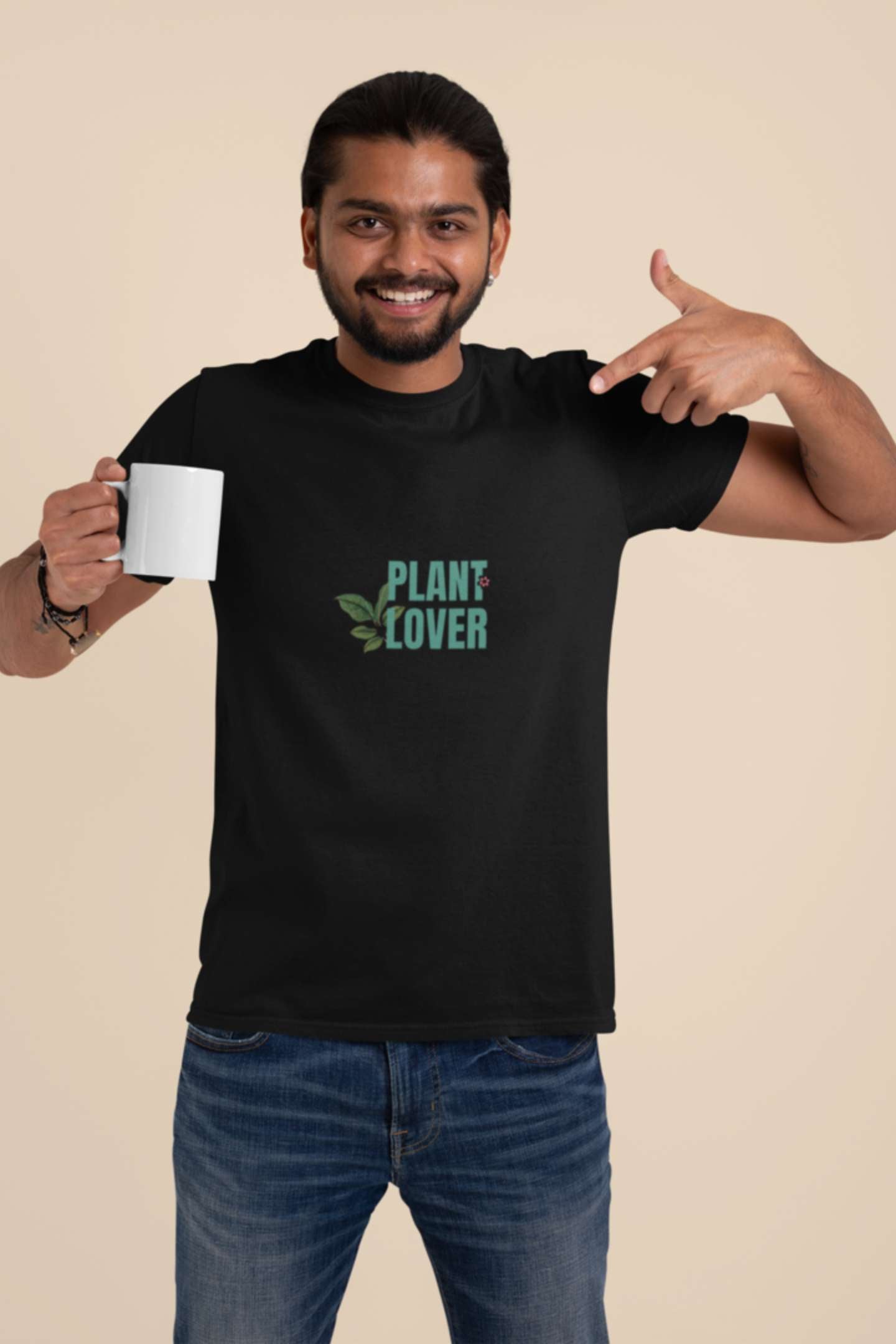 'Plant Lover' Classic round neck half sleeves cotton T-shirts.