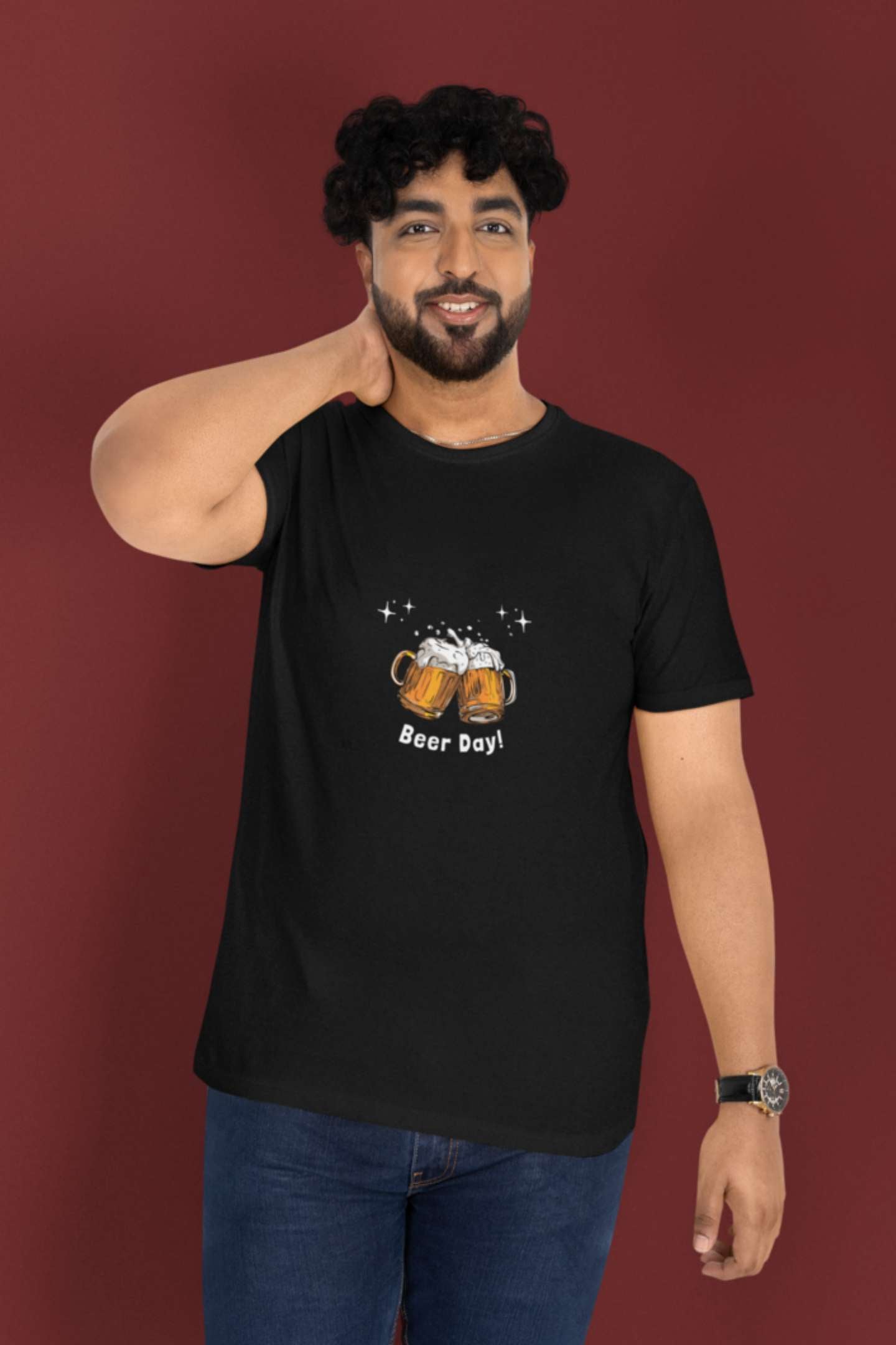 'Beer Day' Classic round neck half sleeves cotton T-shirts.